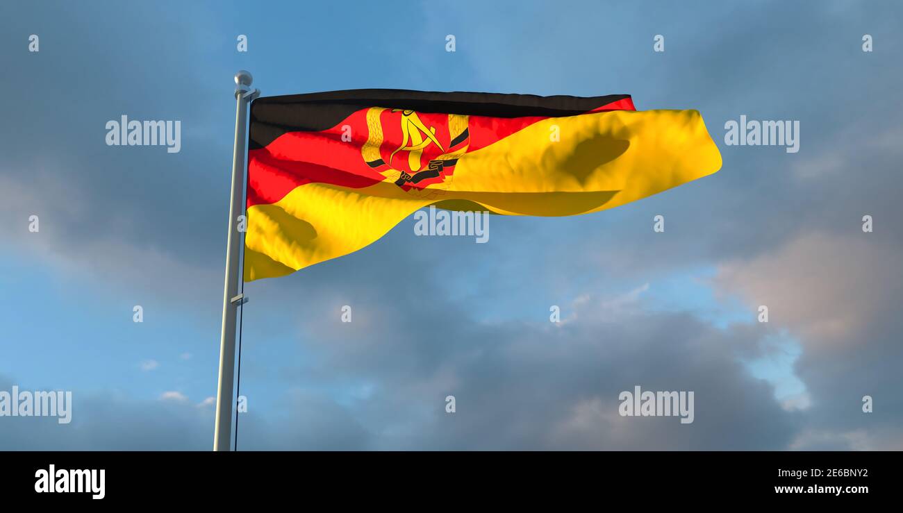 3d-Darstellung der Nationalflagge der Deutschen Demokratischen Partei Republik Stockfoto