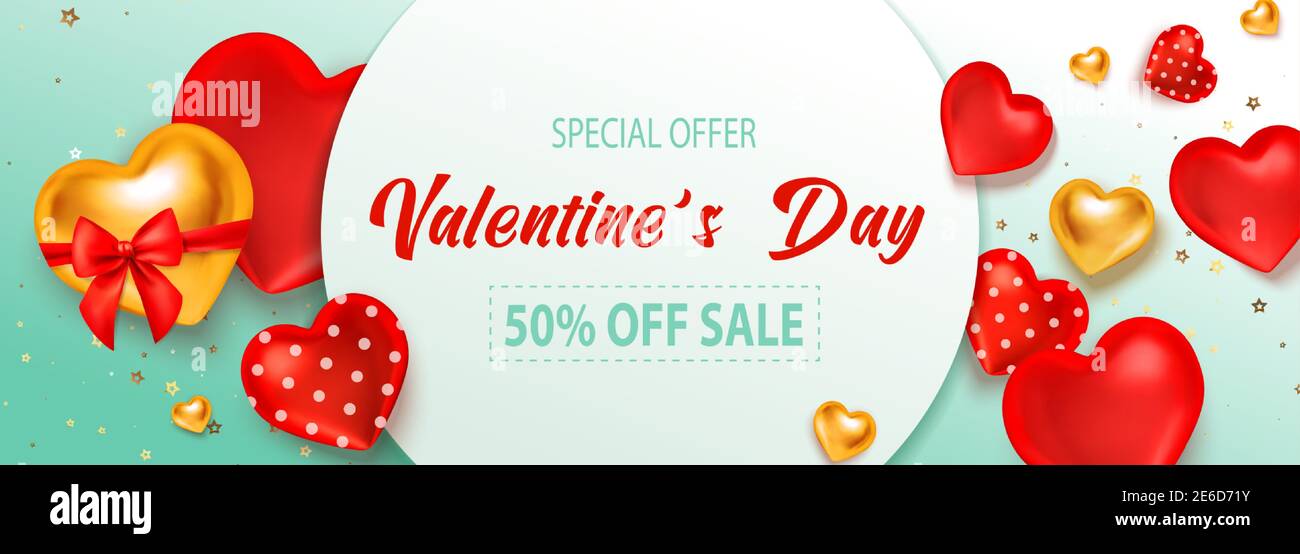 Verkauf valentine Poster, großes Design für alle Zwecke. Vektordesign-Elemente. Typografie-Illustration für Shopping-Events. 3D realistischer Vektor, Flyer Stock Vektor