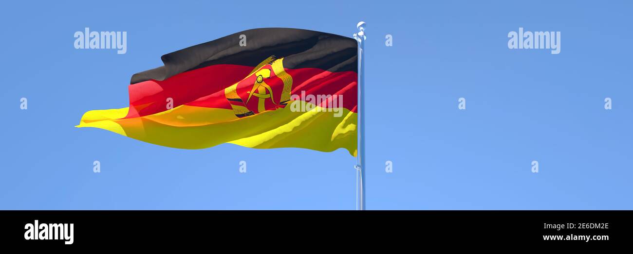 3D-Darstellung der Nationalflagge der Deutschen Demokratischen Republik Stockfoto