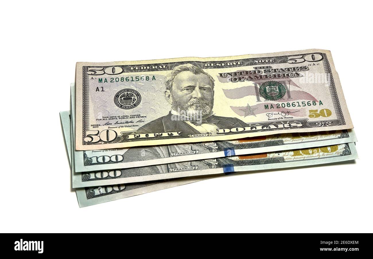 100 und 50 Dollar, Papiergeld, Finanzen Stockfoto