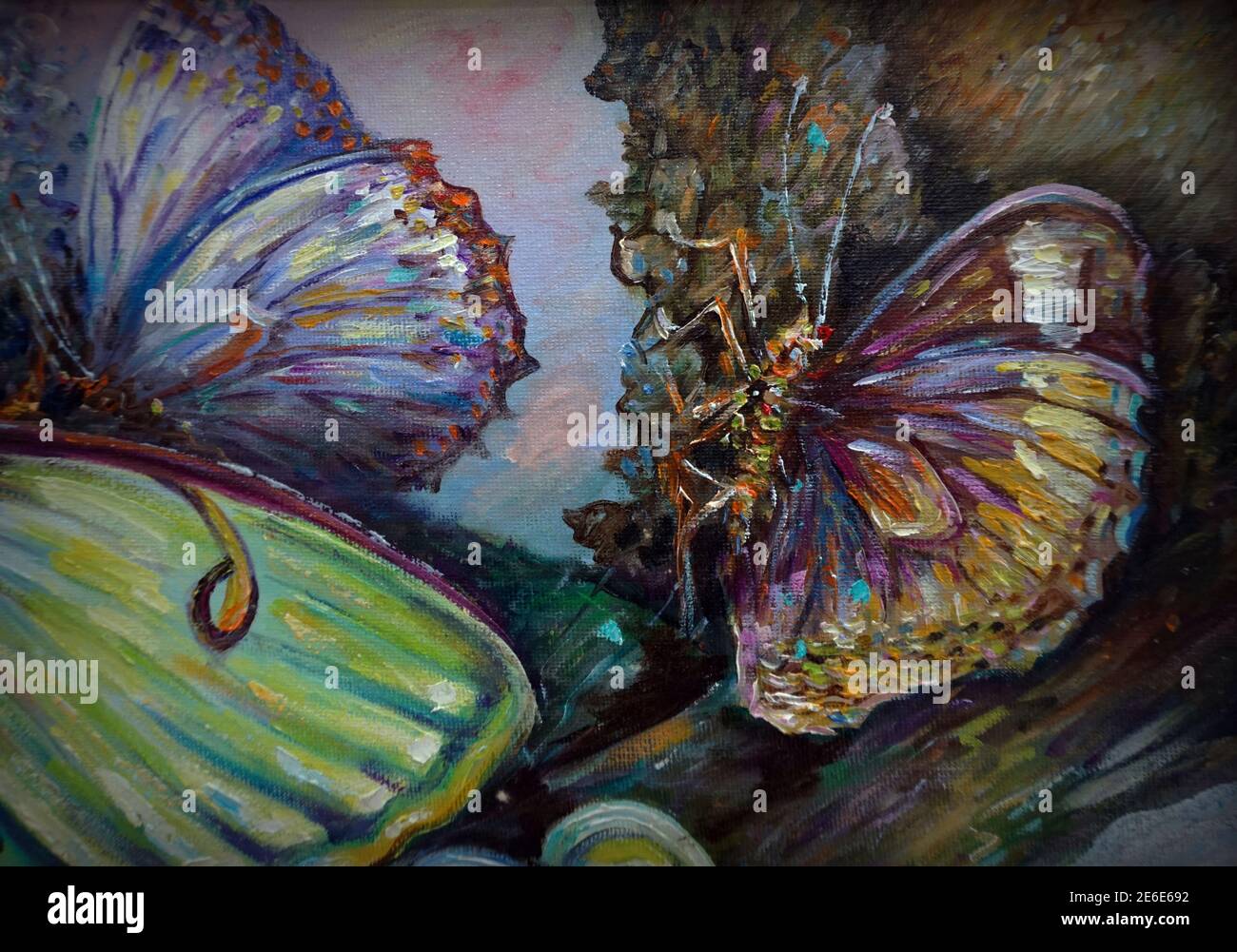 Kunst, Malerei, Hintergründe für Design, Ölfarbe, Insektenwachstum, Nacht Schmetterling Stockfoto