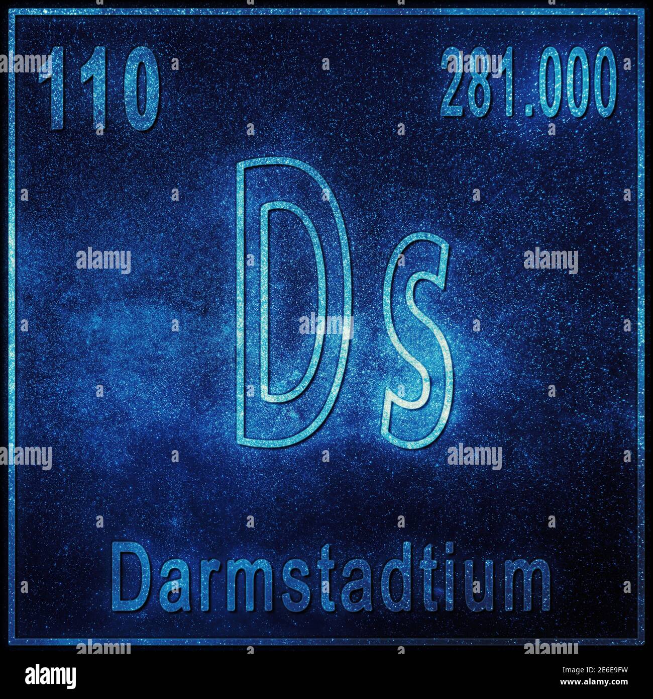 Darmstadtium chemisches Element, Zeichen mit Ordnungszahl und Atomgewicht, Periodensystem-Element Stockfoto