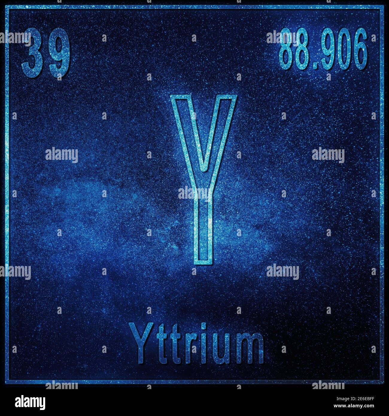 Yttrium chemisches Element, Zeichen mit Ordnungszahl und Ordnungsgewicht, Periodensystem Stockfoto