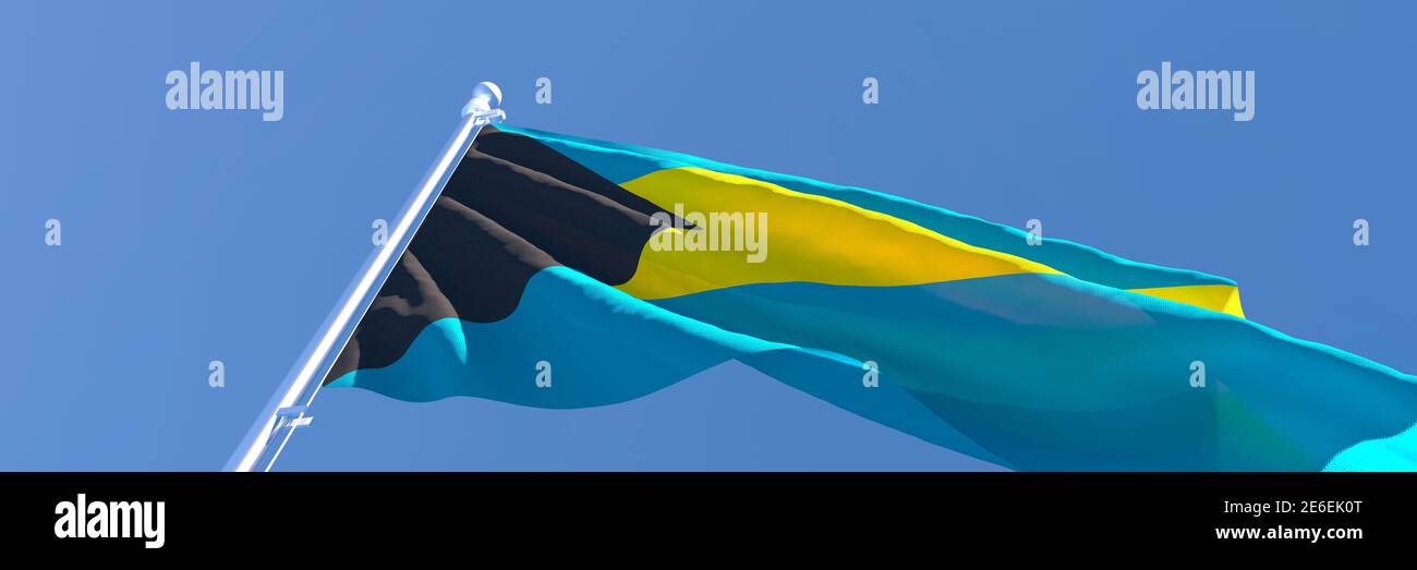 3D-Darstellung der Nationalflagge der Bahama-Inseln, die winken Im Wind Stockfoto