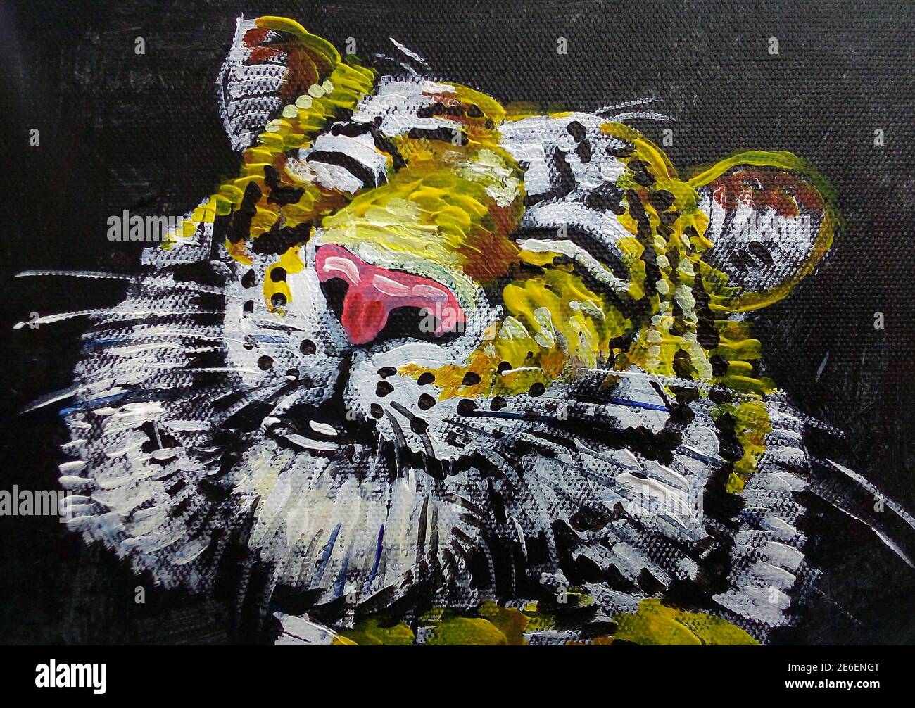 Kunst, Malerei, Ölfarbe, lächelnd süß, Tiger, thailand, panthera tigris, bengalischer Tiger Stockfoto
