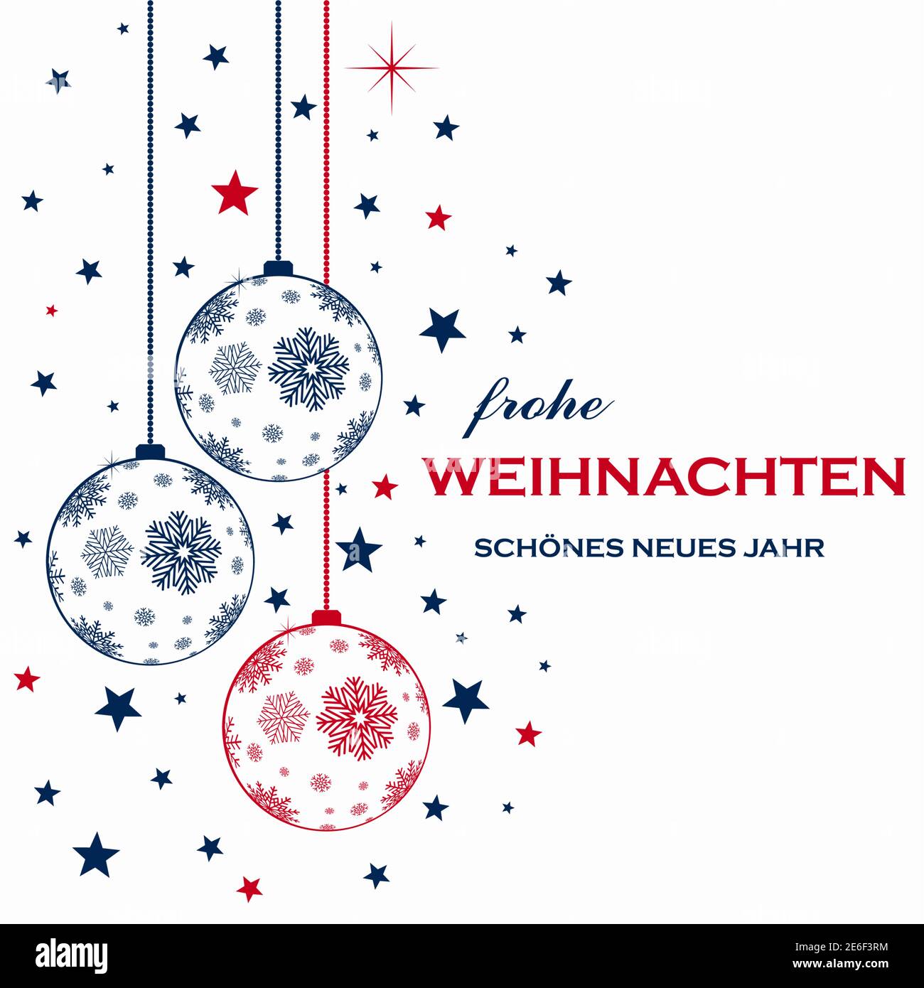 Weihnachtskugeln Vektor mit Schneeflocken und Weihnachtsgrüße auf Deutsch.Frohe Weihnachten