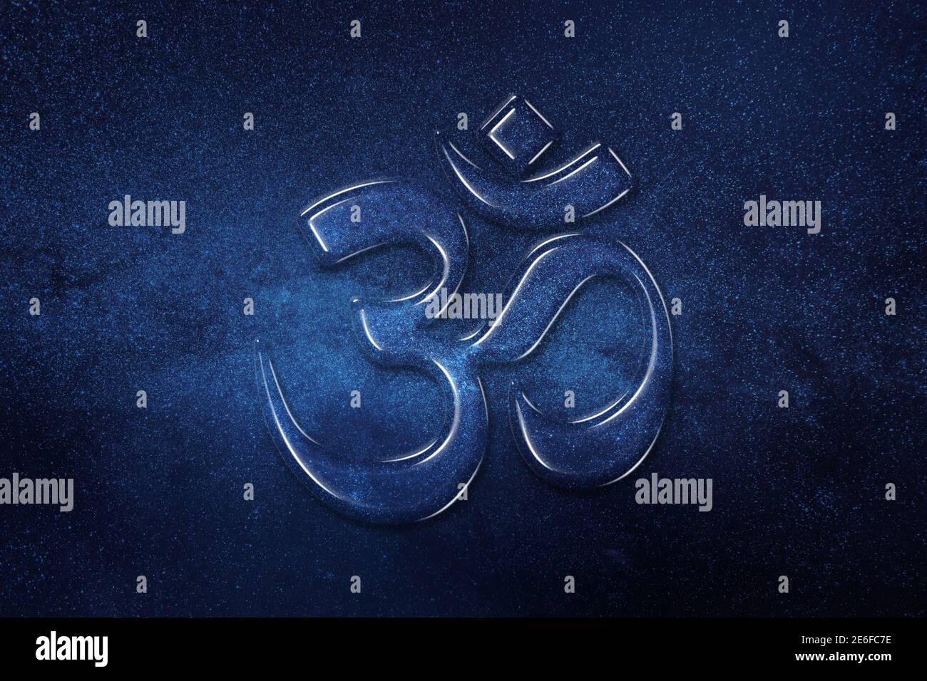 OM, Aum Symbol, ultimative Realität, Raum Hintergrund Stockfoto