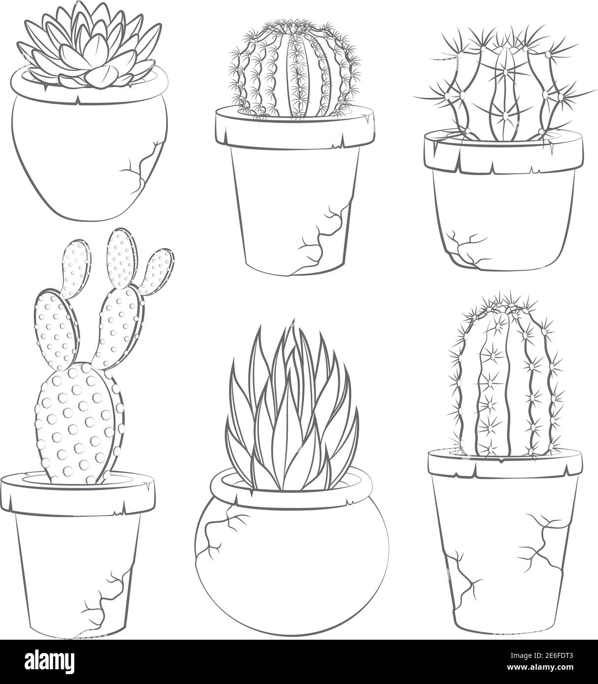 Sammlung von Vektor-Kakteen in Blumentopf. Isolierte Objekte. Stock Vektor