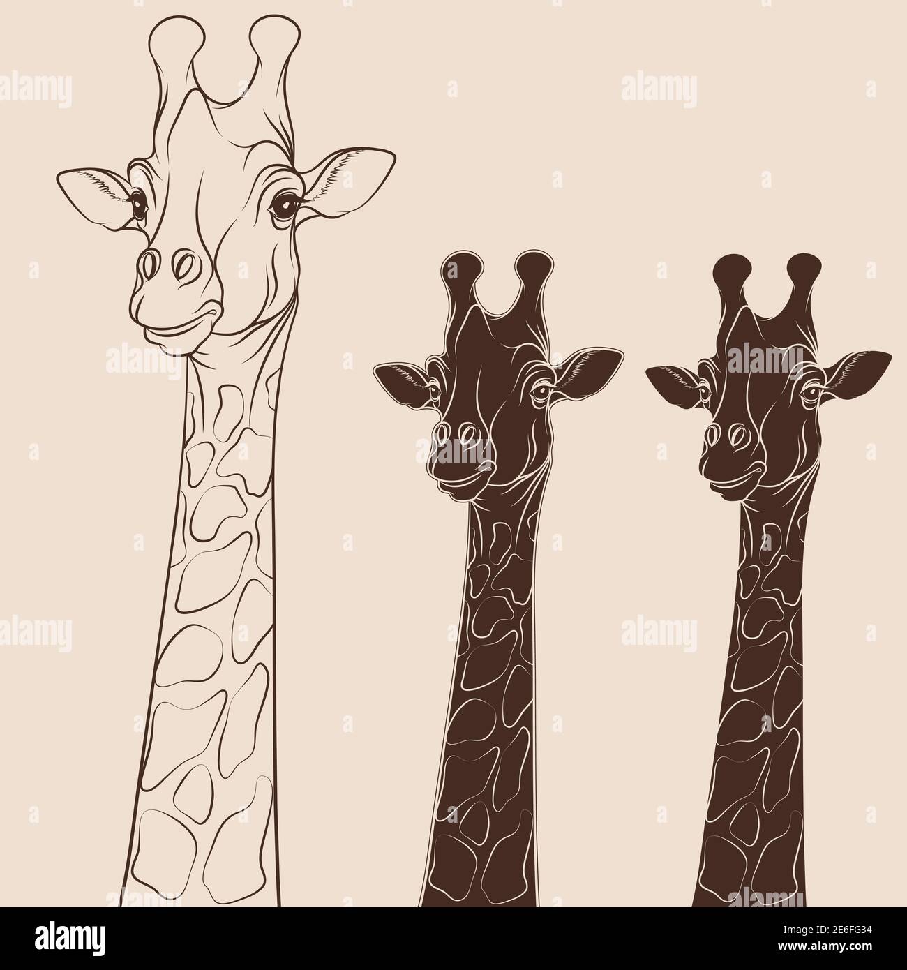 Vektor-Illustration Kopf der Giraffe. Isolierte Objekte auf Weiß. Stock Vektor