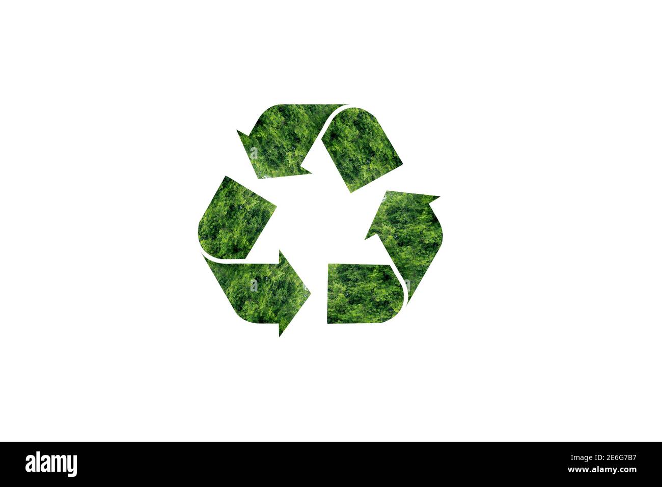 Recycling-Symbole Blätter Natur grün separaten schönen weißen Hintergrund Stockfoto