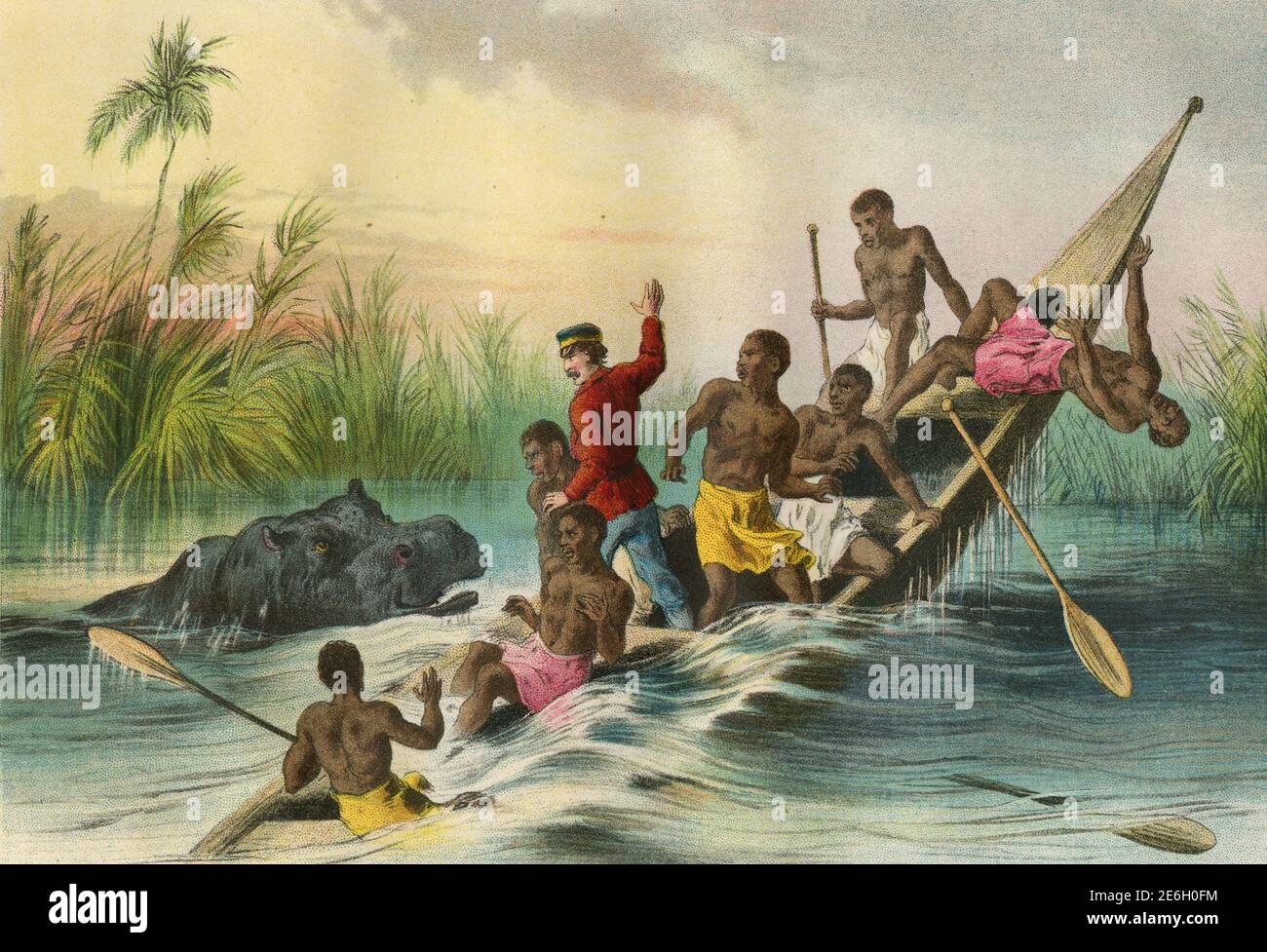 Das Abenteuer mit einem Hippopotamus von Dr. Livingstone, Print Stockfoto