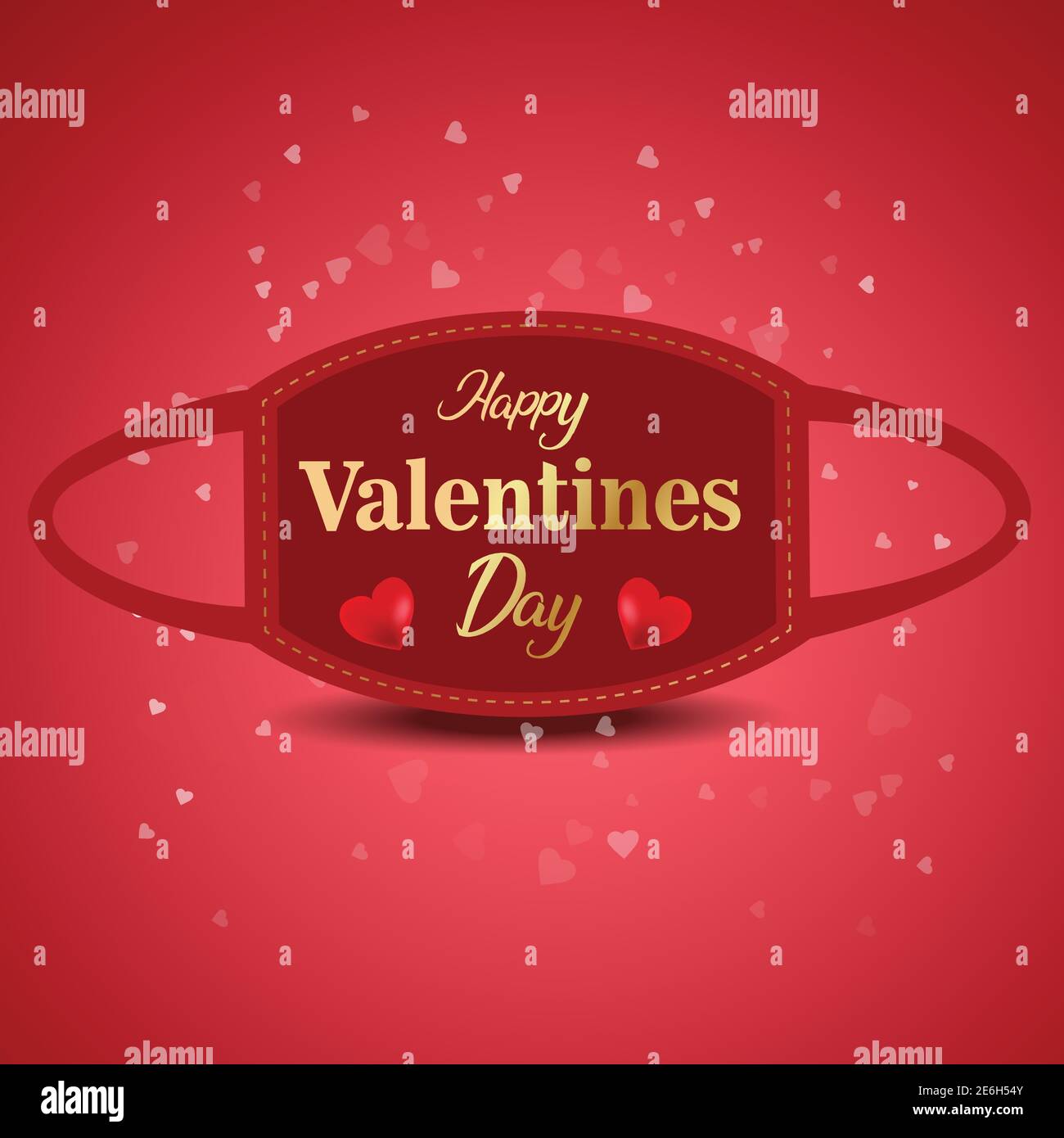 Happy valentine's Day Poster rote Maske mit rotem Herz und goldenen Schriftzug. Covid-19 Corona Virus Konzept. vektor-Illustration Design Stock Vektor