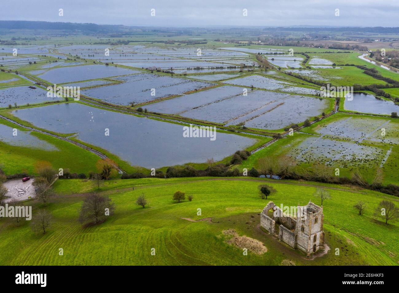 Überschwemmung auf den Somerset-Ebenen bei Muchelney. Stockfoto