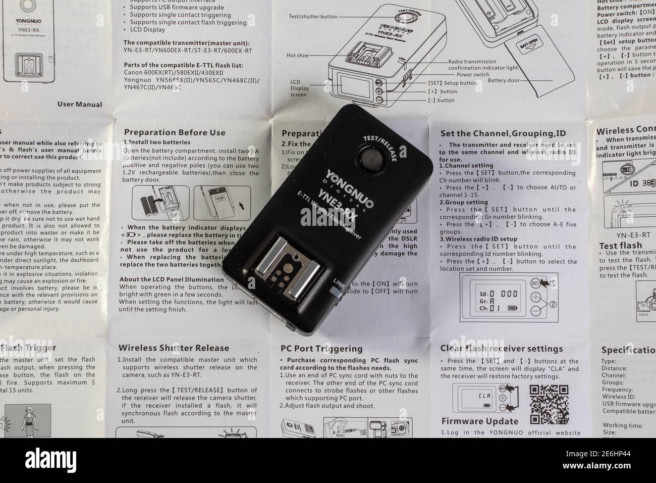 Yongnuo YNE3-RX Wireless-Blitzauslöser zum Auslösen eines Blitzes aus der Ferne Stockfoto