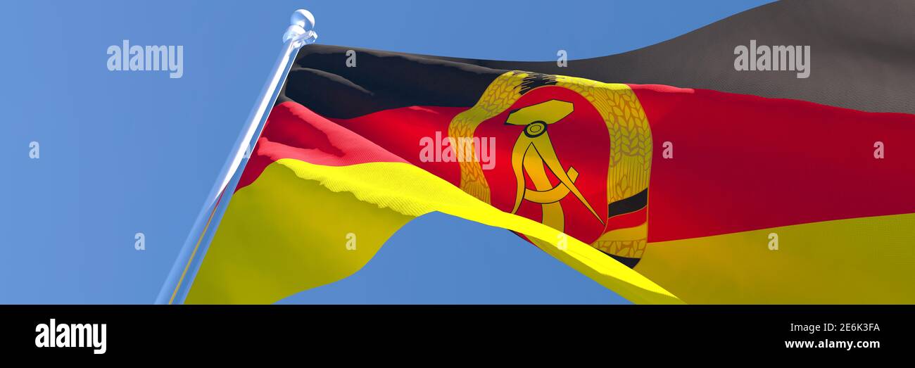 3D-Darstellung der Nationalflagge der Deutschen Demokratischen Republik Stockfoto