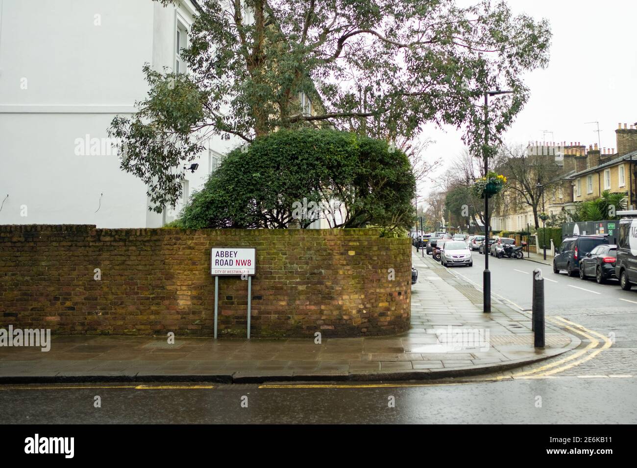 London - Abbey Road Straßenschild, eine berühmte Straße im Nordwesten Londons Stockfoto
