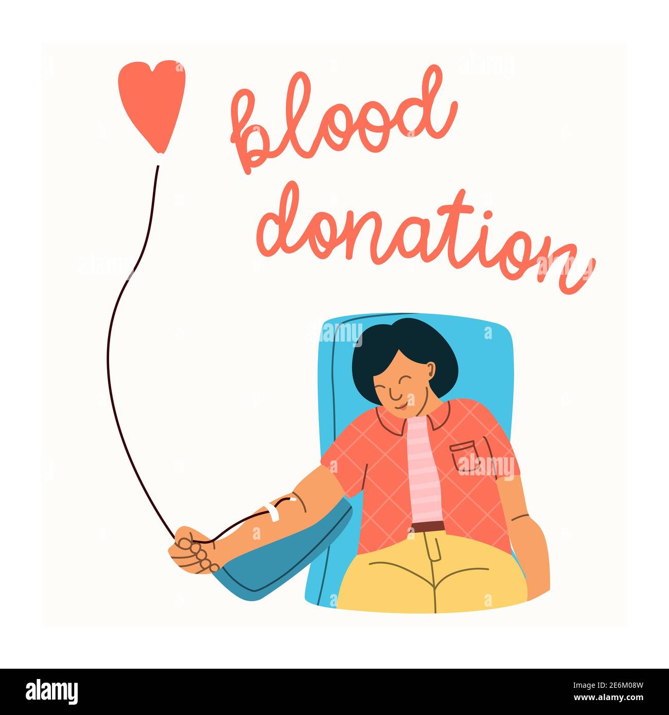 Vektor-Illustration einer Frau freiwillig spendet Blut. Konzept der Blutspende. Flacher Trendcharakter. Stock Vektor