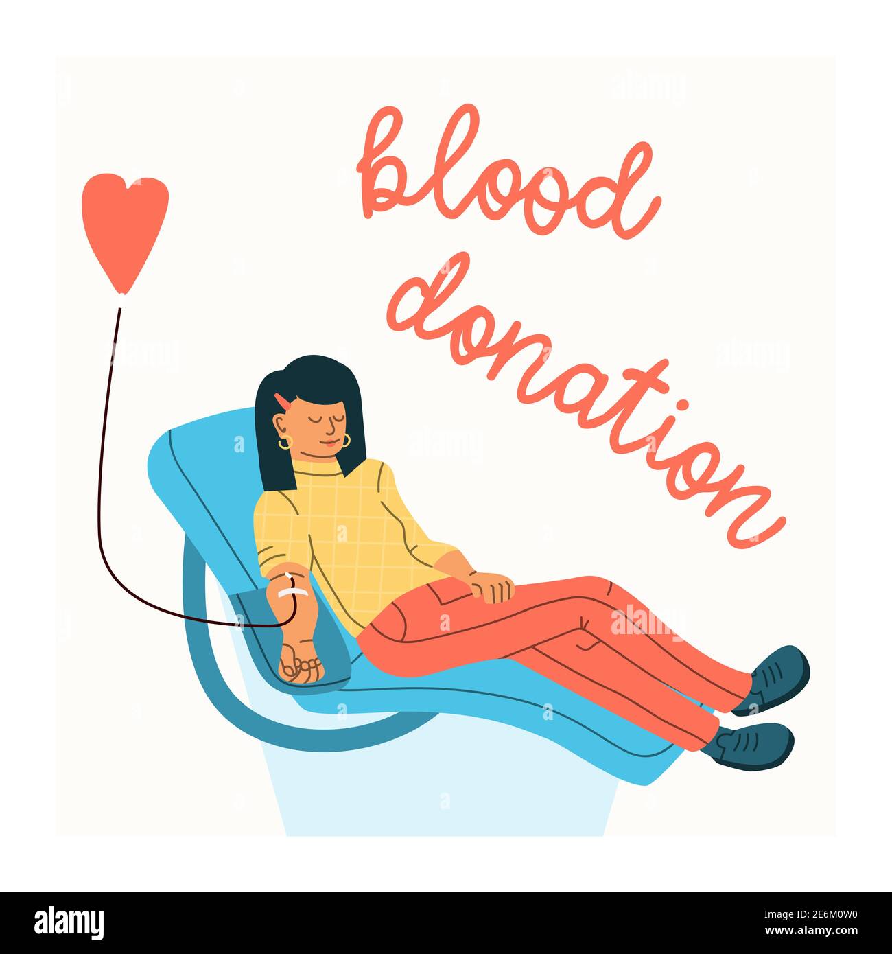 Vektor-Illustration einer Frau freiwillig spendet Blut. Konzept der Blutspende. Flacher Trendcharakter. Stock Vektor