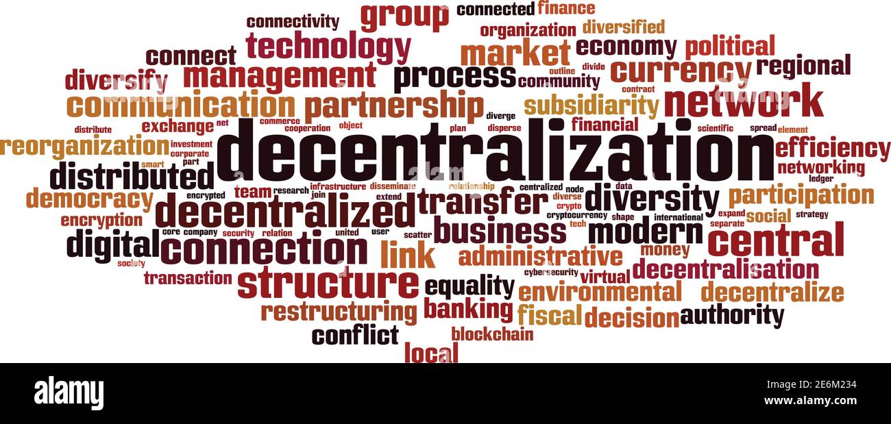Dezentralisierung Wort Cloud-Konzept. Collage aus Worten über Dezentralisierung. Vektorgrafik Stock Vektor