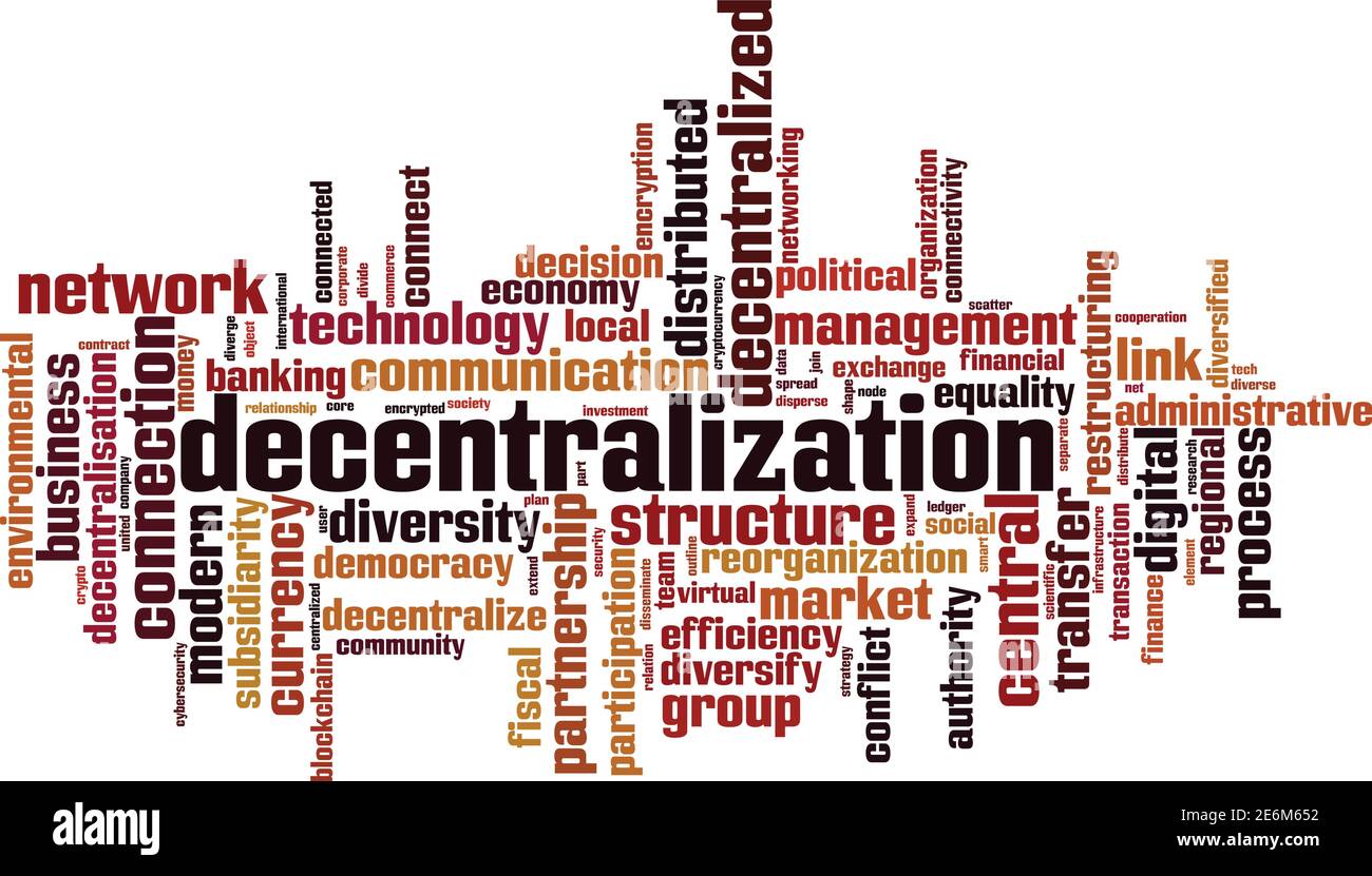 Dezentralisierung Wort Cloud-Konzept. Collage aus Worten über Dezentralisierung. Vektorgrafik Stock Vektor