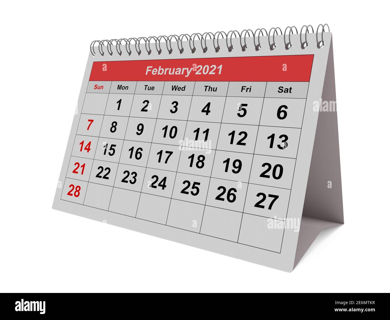 Eine Seite des jährlichen Monatskalenders - Monat Februar 2021 Stockfoto