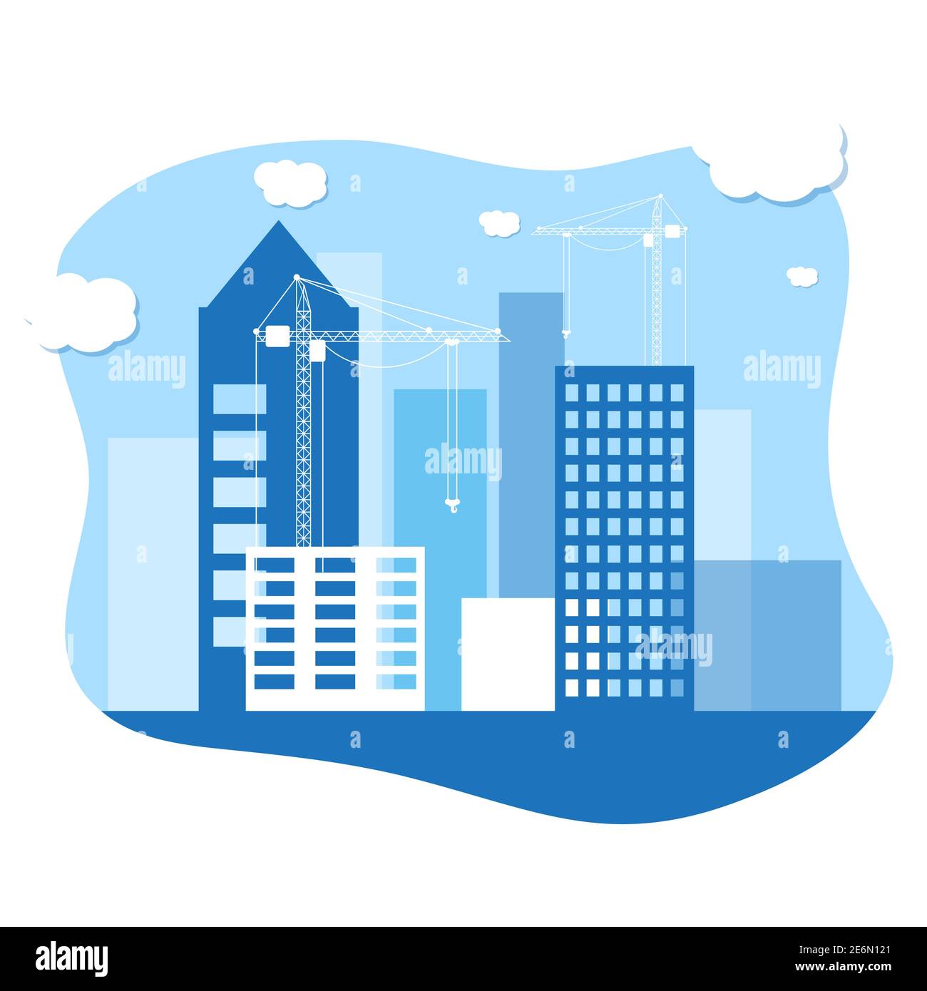 Baustelle mit Gebäuden und Kränen Vektor-Illustration Hintergrund Stock Vektor