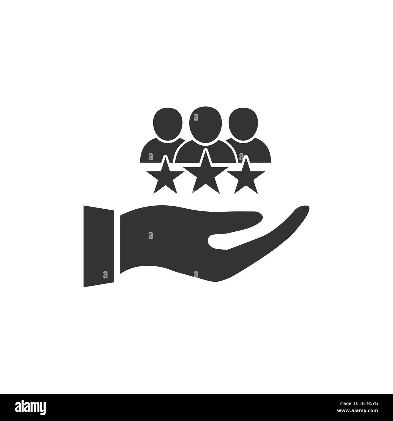 Menschen mit Sternen auf der Hand Symbol. Qualifiziertes Geschäftsteam. Bewertung Silhouette Konzept. Teamwork schwarzes Symbol. Unterschrift des Geschäftskunden. Stock Vektor