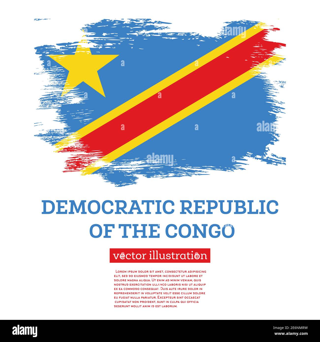 Demokratische Republik Kongo Flagge mit Pinselstrichen. Vektorgrafik. Unabhängigkeitstag. Stock Vektor