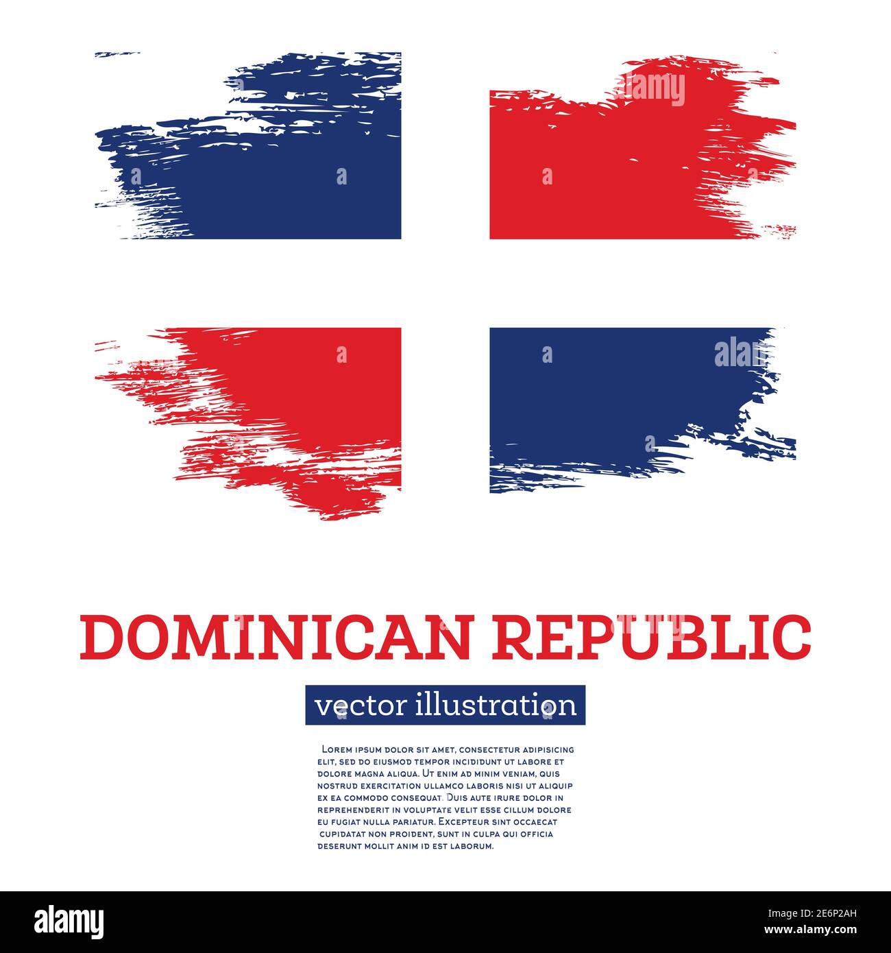 Dominikanische Republik Flagge mit Pinselstrichen. Vektorgrafik. Unabhängigkeitstag. Stock Vektor