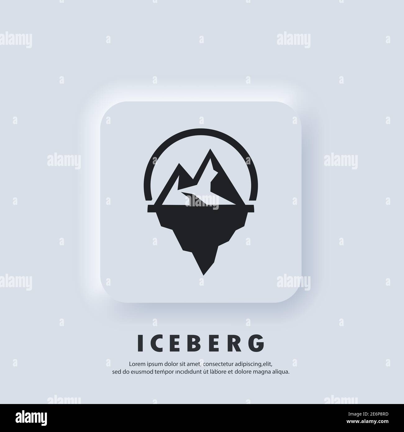 Geometrisches Logo von Iceberg. Eisberg-Symbol. Vektor. UI-Symbol. Schneeberg im Meer. Abstrakter Berg-Eisgipfel. Neumorphic UI UX weiße Benutzeroberfläche w Stock Vektor