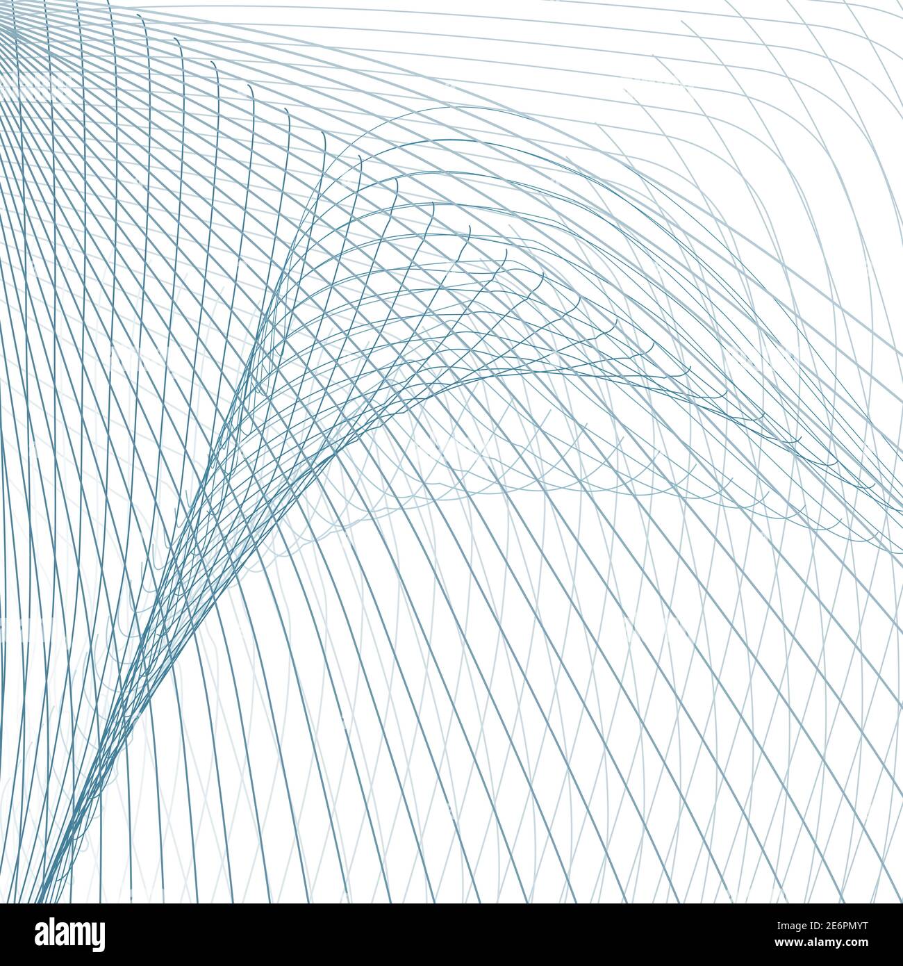 Abstrakte Verkrümmung, die Kurven schneidet. Linienkunst. Technologiekonzept. Blaues, graues Gittermuster. Weißer Hintergrund. Abstrakte, subtile Linien. Vektor EPS10 Stock Vektor
