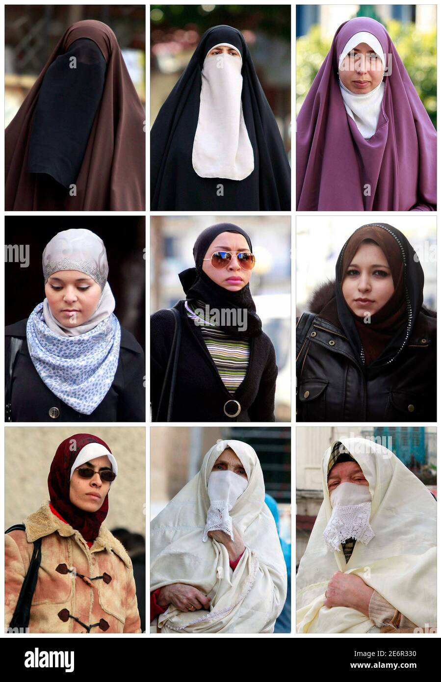 Eine Kombination aus Bildern zeigt Frauen tragen Hijab in Algier 14.  Februar 2010. Es gibt viele verschiedene Arten von Schleier getragen in  Algerien, die Einflüsse aus anderen Ländern in Nordafrika und dem