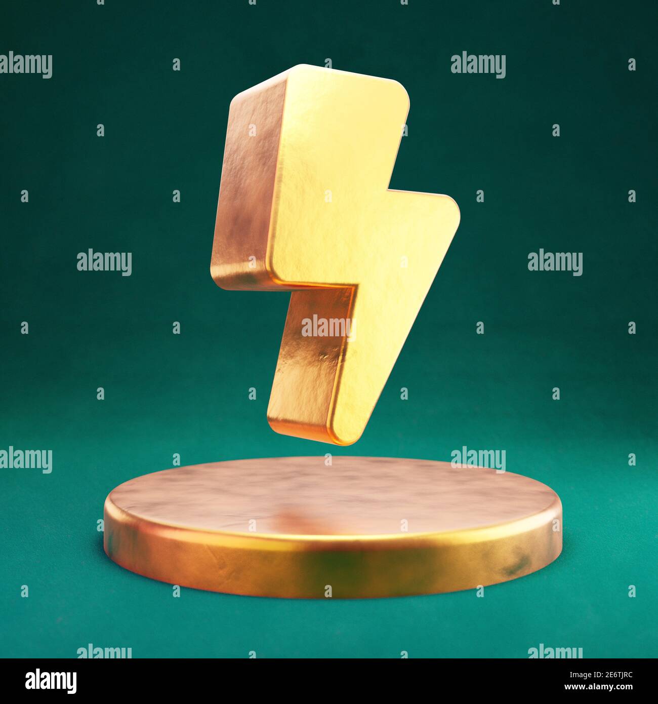 Blitzsymbol. Fortuna Gold Blitz Bolt Symbol mit Tidewater Green Hintergrund. Symbol Für Soziale Medien. Stockfoto