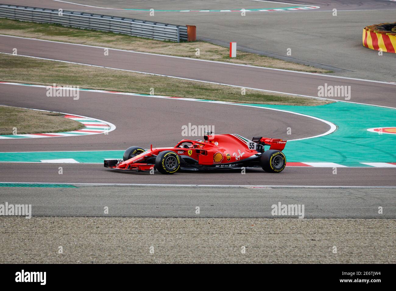 Maranello, ITALIEN. Januar 2021, 27. Carlos Sainz Jr. (#55) während der privaten Formel 1 2021-Prüfung auf Fiorano Test Track; der spanische Fahrer ist Ferrari' Stockfoto