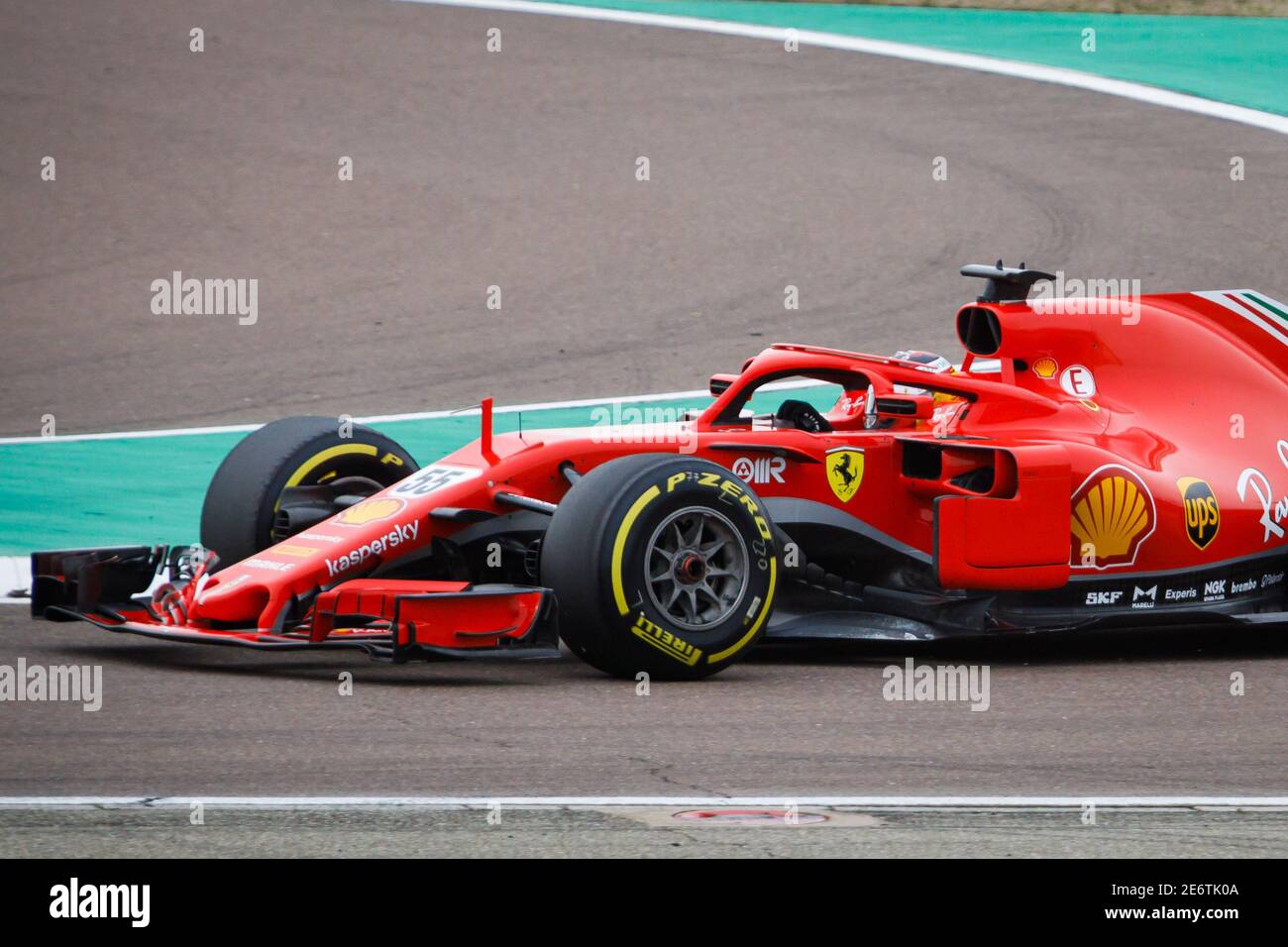 Maranello, ITALIEN. Januar 2021, 27. Carlos Sainz Jr. (#55) während der privaten Formel 1 2021-Prüfung auf Fiorano Test Track; der spanische Fahrer ist Ferrari' Stockfoto