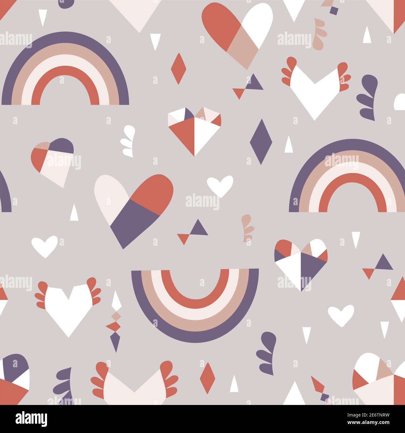 Nahtloses Kindermuster mit Regenbogen und Herzen. Kreative Textur für Stoff, Verpackung, Textil, Tapete, Bekleidung. Vektorgrafik Stock Vektor