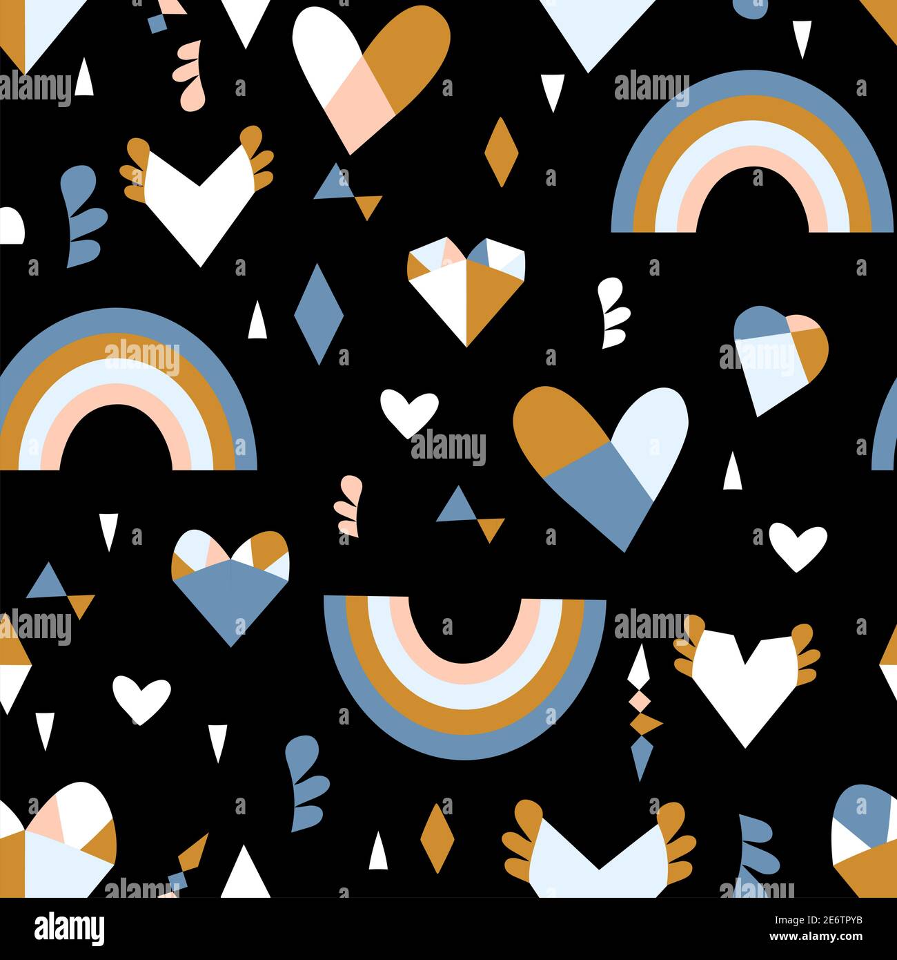 Nahtloses Kindermuster mit Regenbogen und Herzen. Kreative Textur für Stoff, Verpackung, Textil, Tapete, Bekleidung. Vektorgrafik Stock Vektor