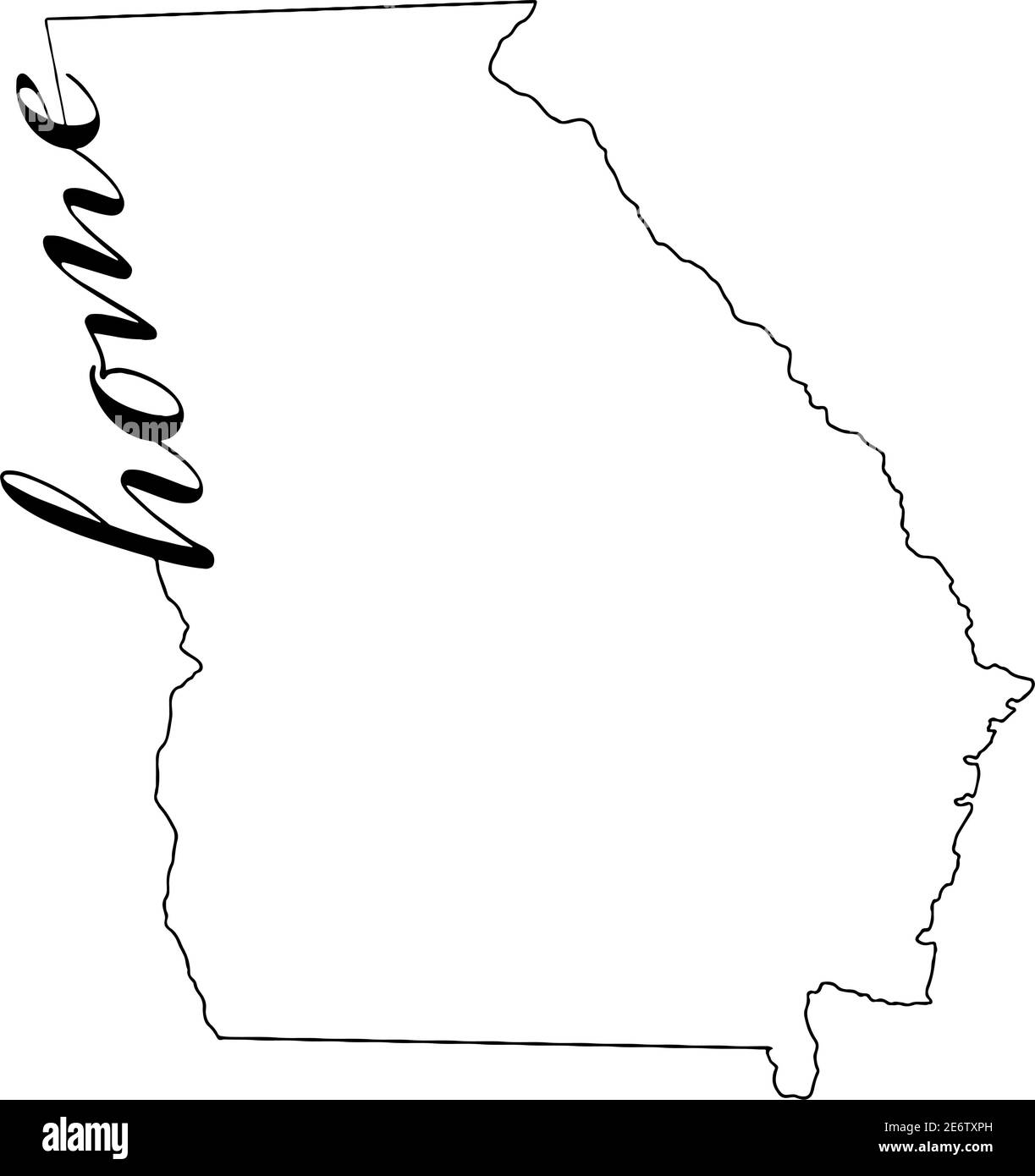 Georgia State Map skizzieren mit dem Wort Haus in geschrieben Die Übersicht Stock Vektor