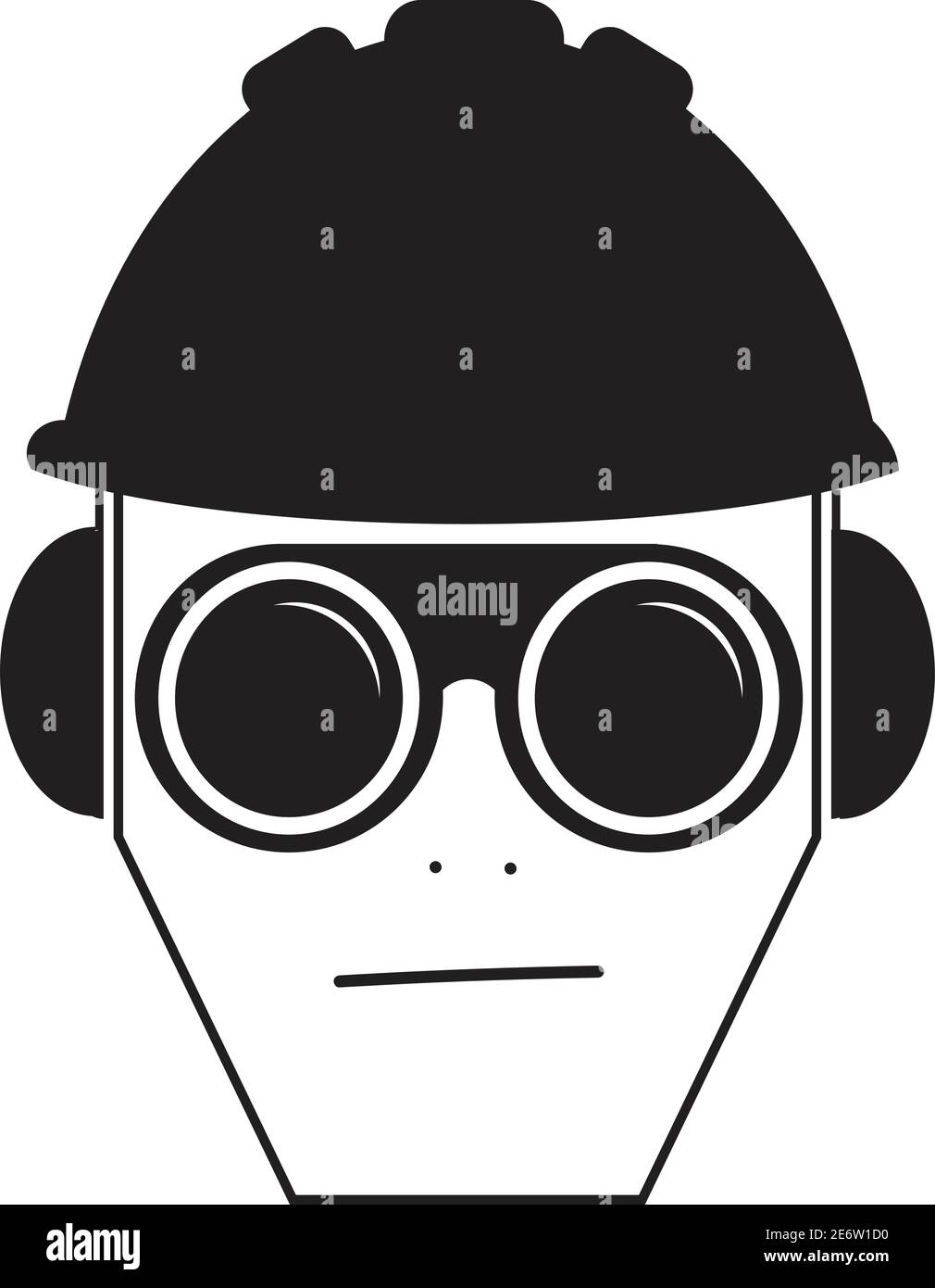 Symbol für die Arbeitsfarbe mit Sicherheitsausrüstung, Helm und Brille Stock Vektor