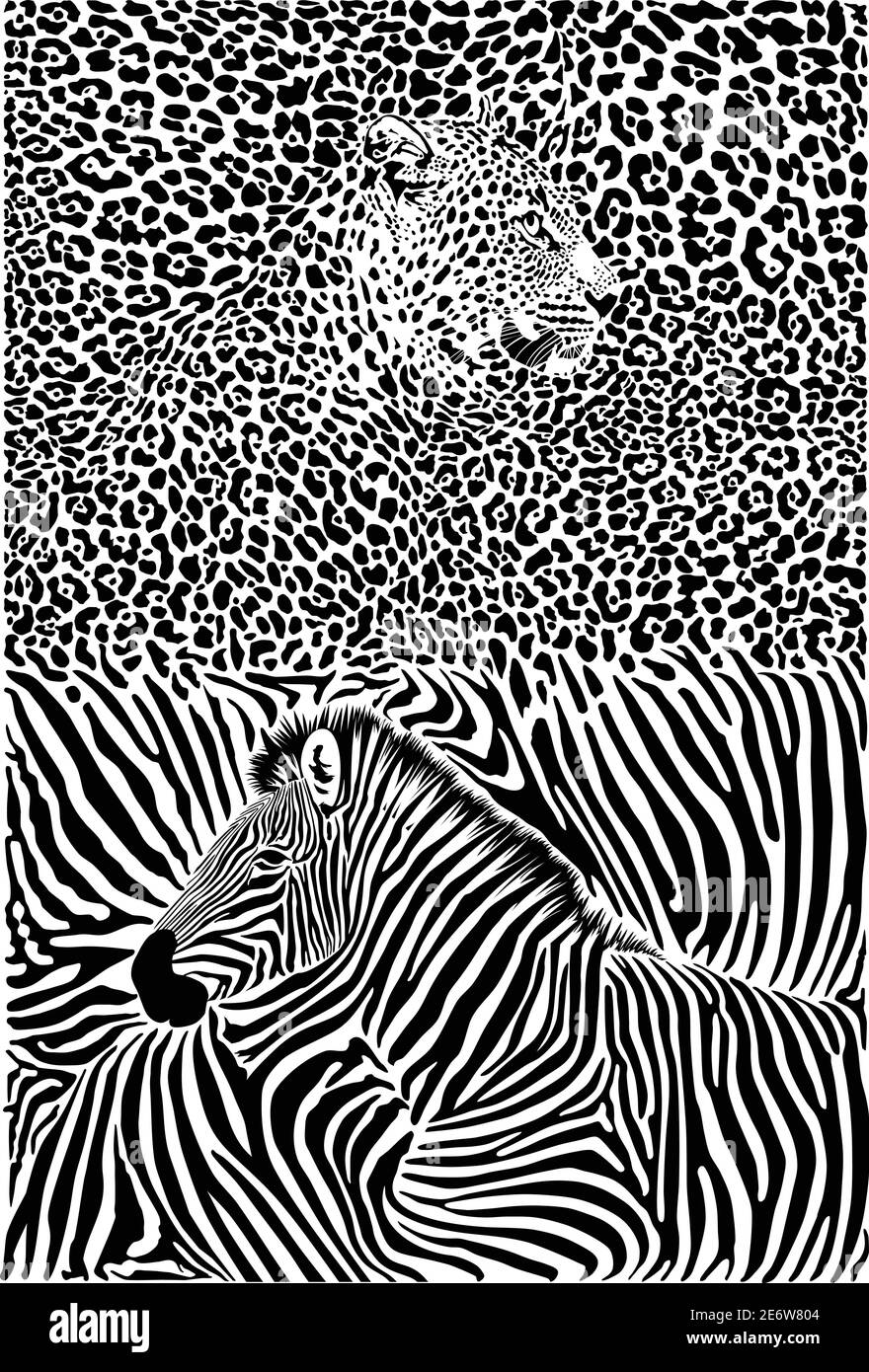 Leopard und Zebra mit Hintergrund Stock Vektor