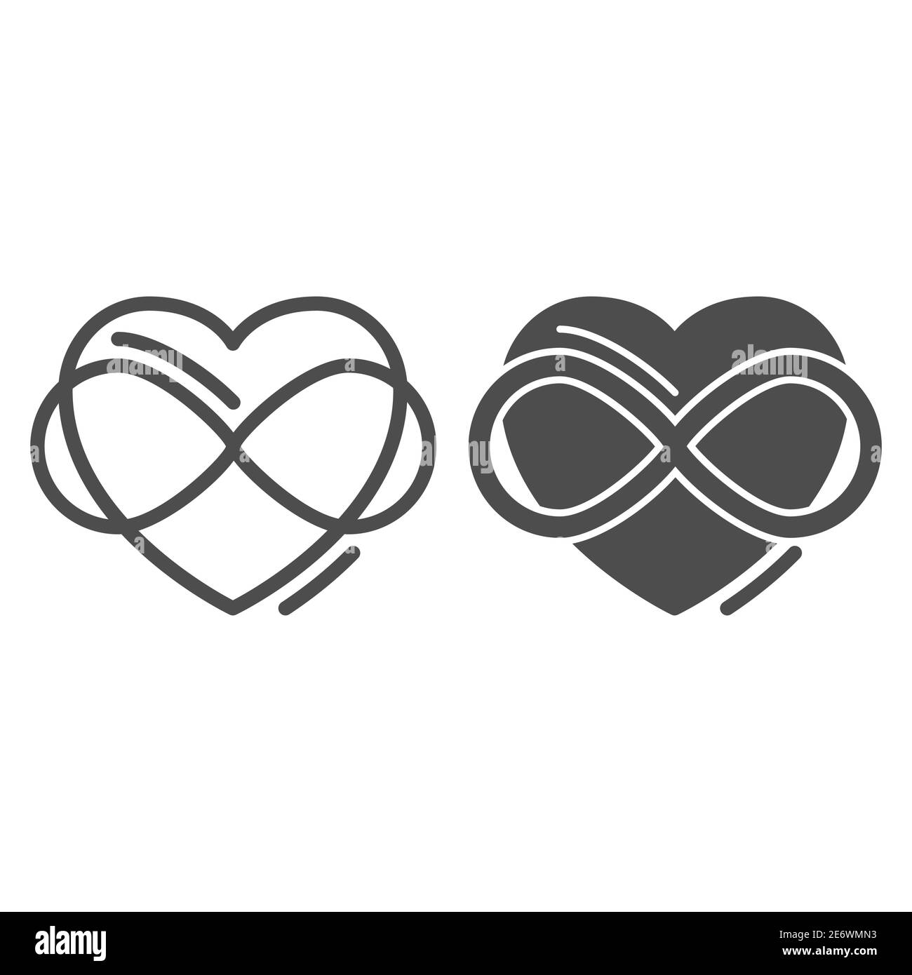 Infinity-Zeichen in Herzform Linie und solide Symbol, freie Liebe Konzept, Liebe Ewigkeit Zeichen auf weißem Hintergrund, verflochten Herz mit Infinity-Zeichen in Stock Vektor