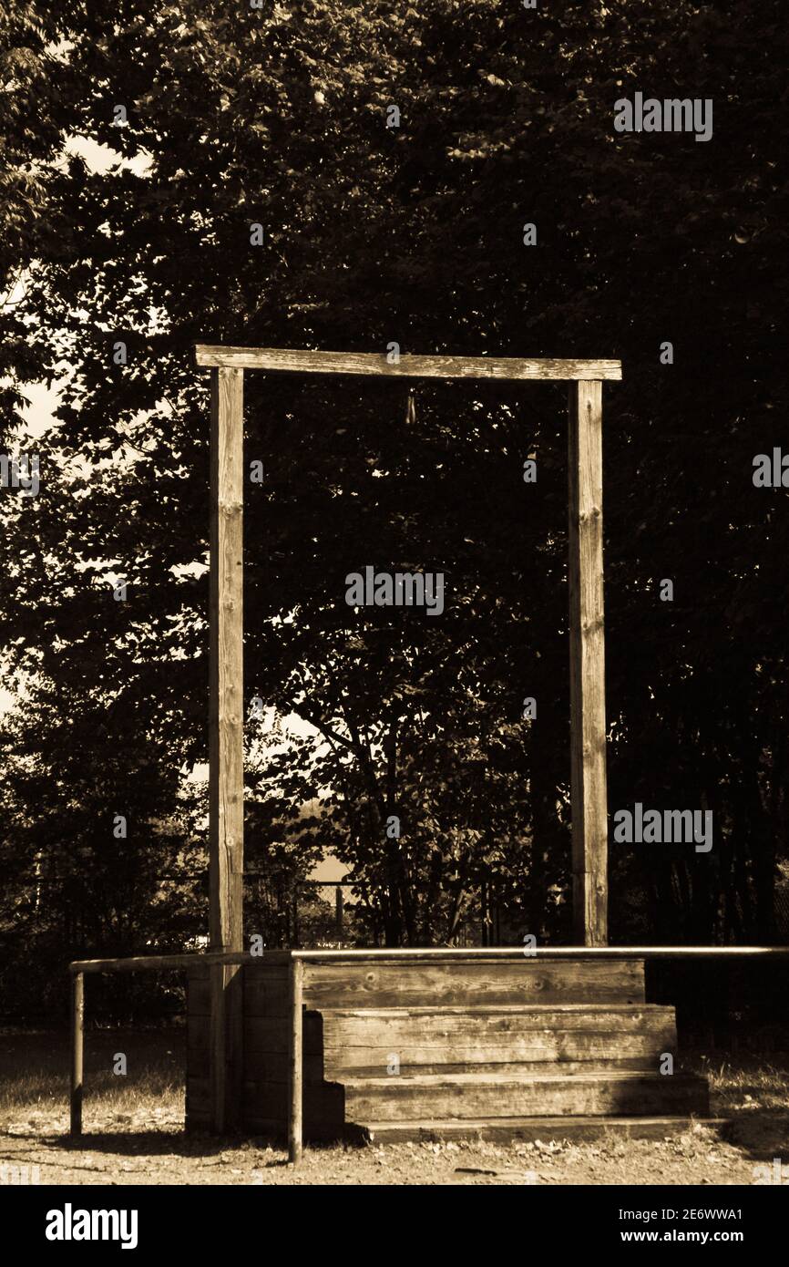 Galgen in Auschwitz I, wo Rudolf Höss, Kommandant, am 16. April 1947 hingerichtet wurde Stockfoto