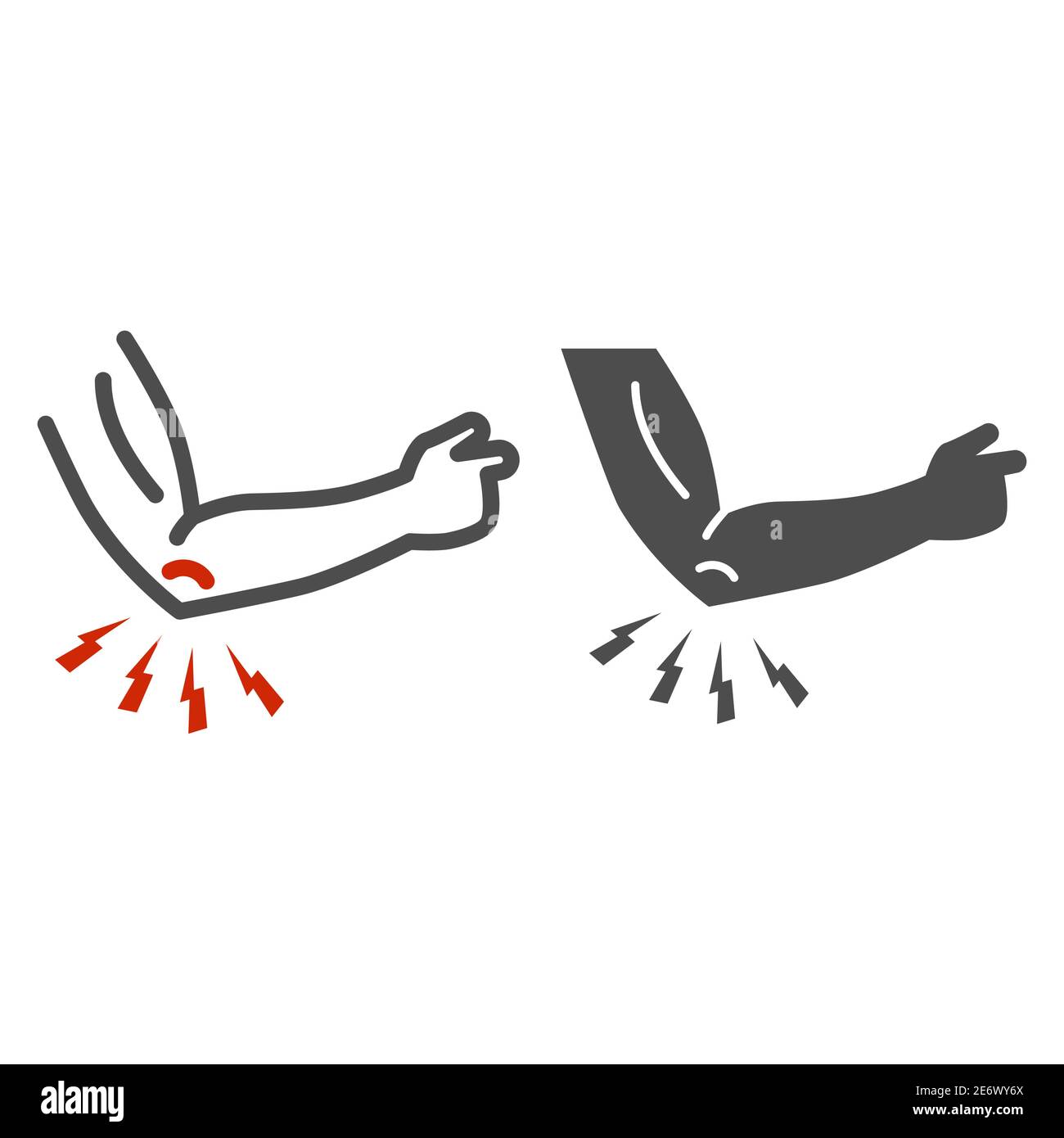 Schmerzen in Ellenbogenlinie und solide Symbol, Body Pain Konzept, Ellenbogenschmerzen Zeichen