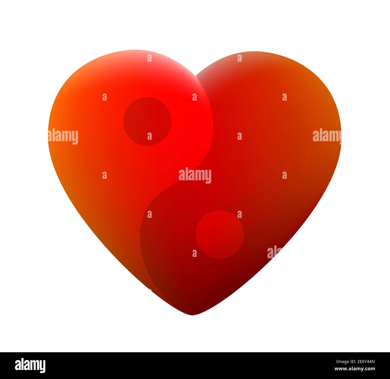 Herz mit Yin Yang Symbol. Symbolisch für Liebe, Gesundheit, Balance, Harmonie, Spiritualität, Frieden und Gelassenheit - Illustration auf weißem Hintergrund. Stockfoto