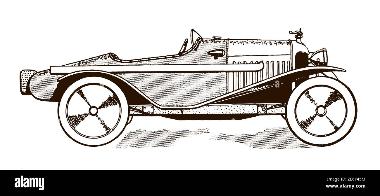 Antiker Sportrundlauf cyclecar in der Seitenansicht nach einer Abbildung Aus dem frühen 20. Jahrhundert Stock Vektor
