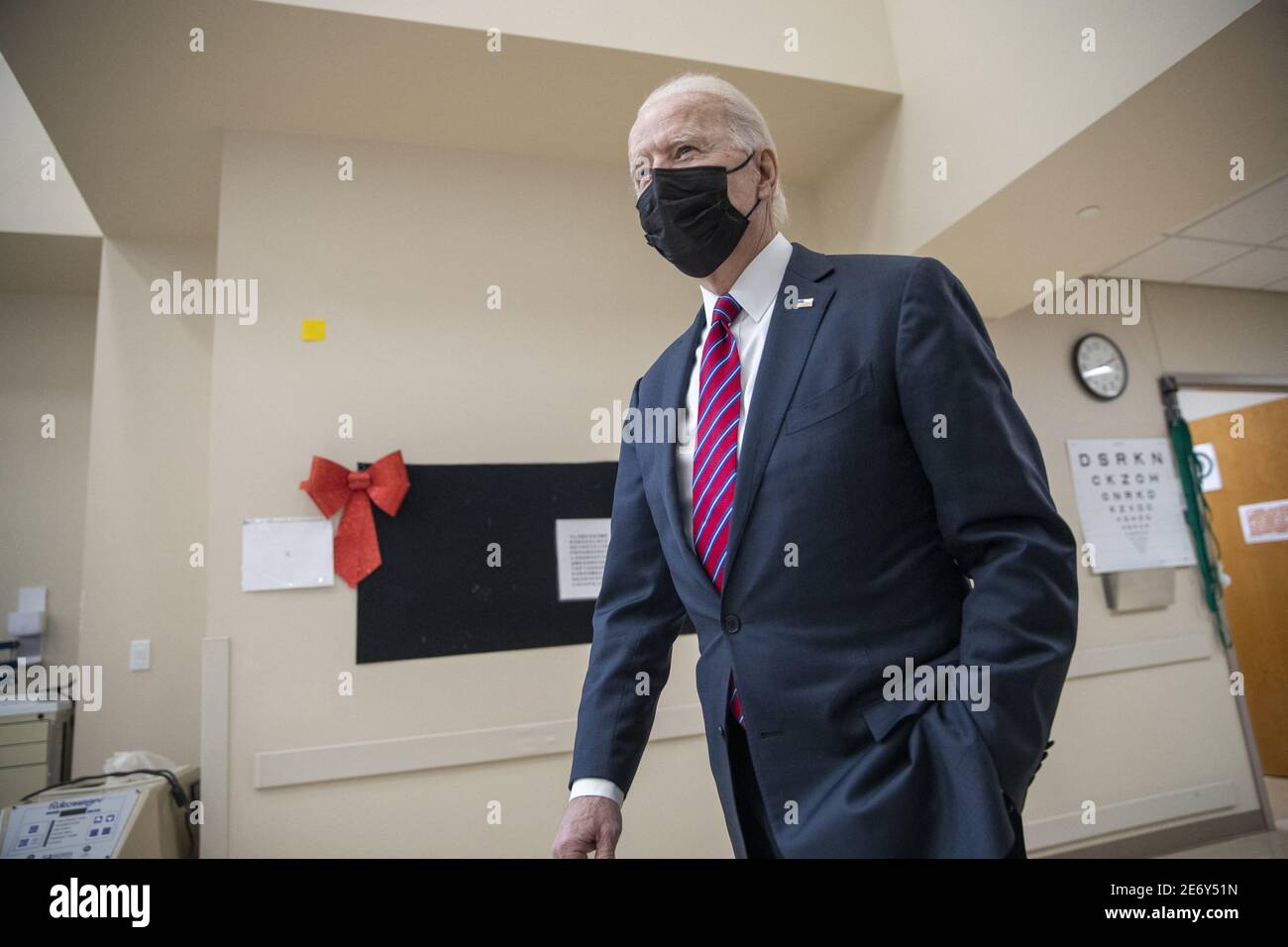 US-Präsident Joe Biden trifft am 29. Januar 2021 im Walter Reed National Military Medical Center in Bethesda, Maryland, USA, ein. Präsident Biden wird mit verwundeten Dienstmitgliedern zu Besuch kommen. Stockfoto