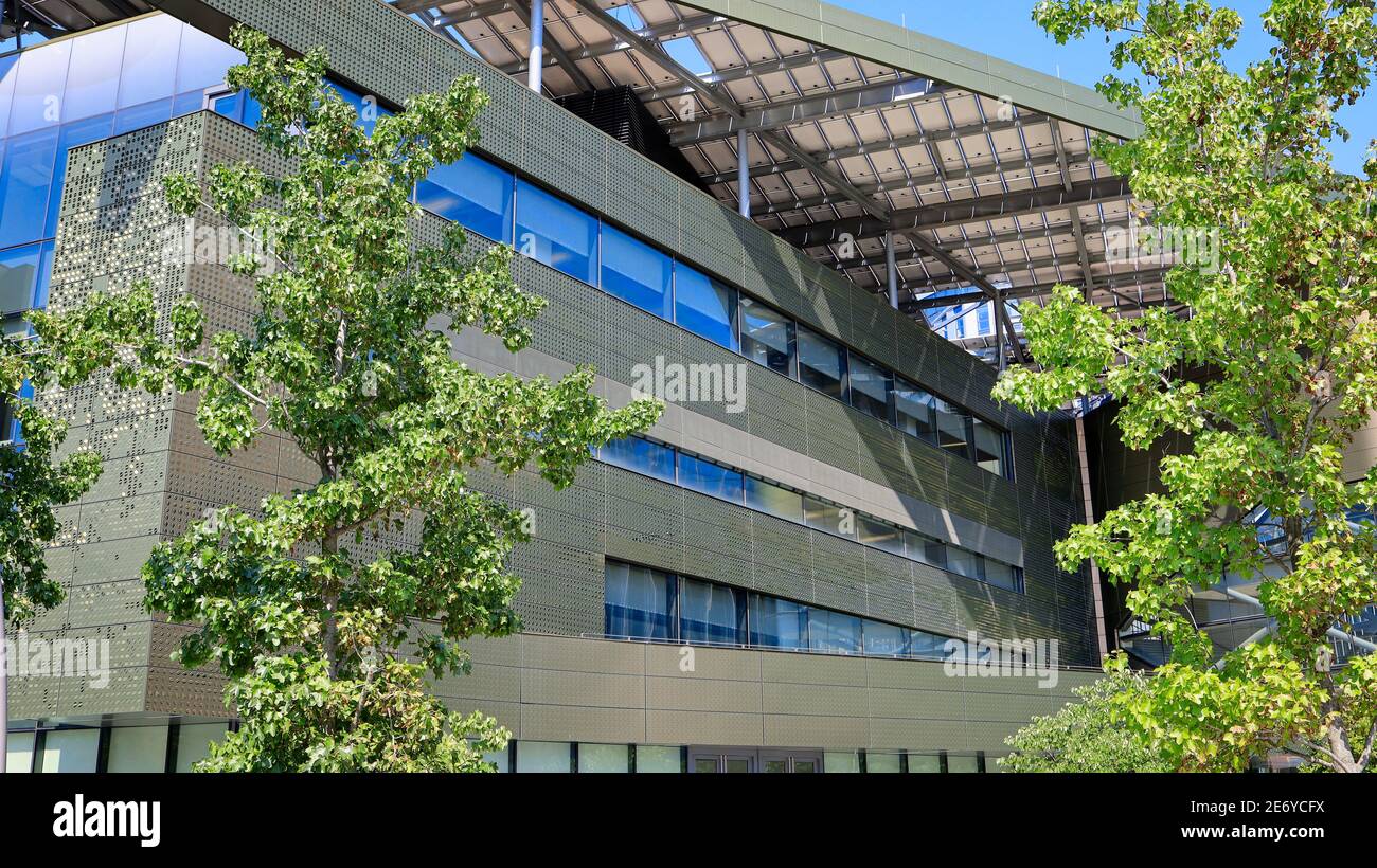 New York, NY, USA - 29. Jan 2021: Bloomberg Center Ansicht des energieeffizienten Vordachs Cornell Tech Campus Stockfoto