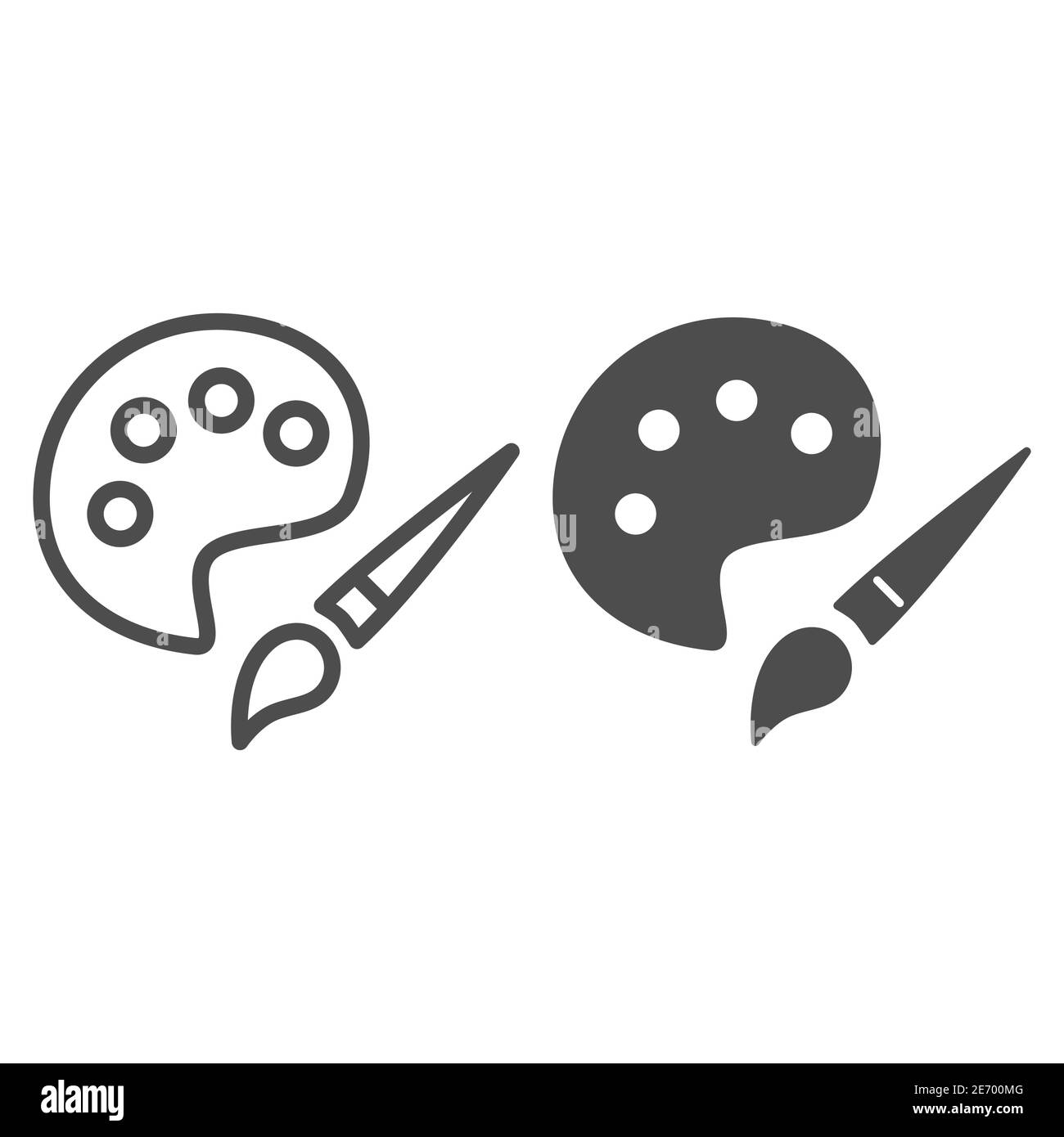 Farben und Pinsel Linie und solide Symbol, Zeichnung Konzept, Pinsel mit Palette Zeichen auf weißem Hintergrund, Holzpalette mit Farben und Pinsel Symbol in Stock Vektor