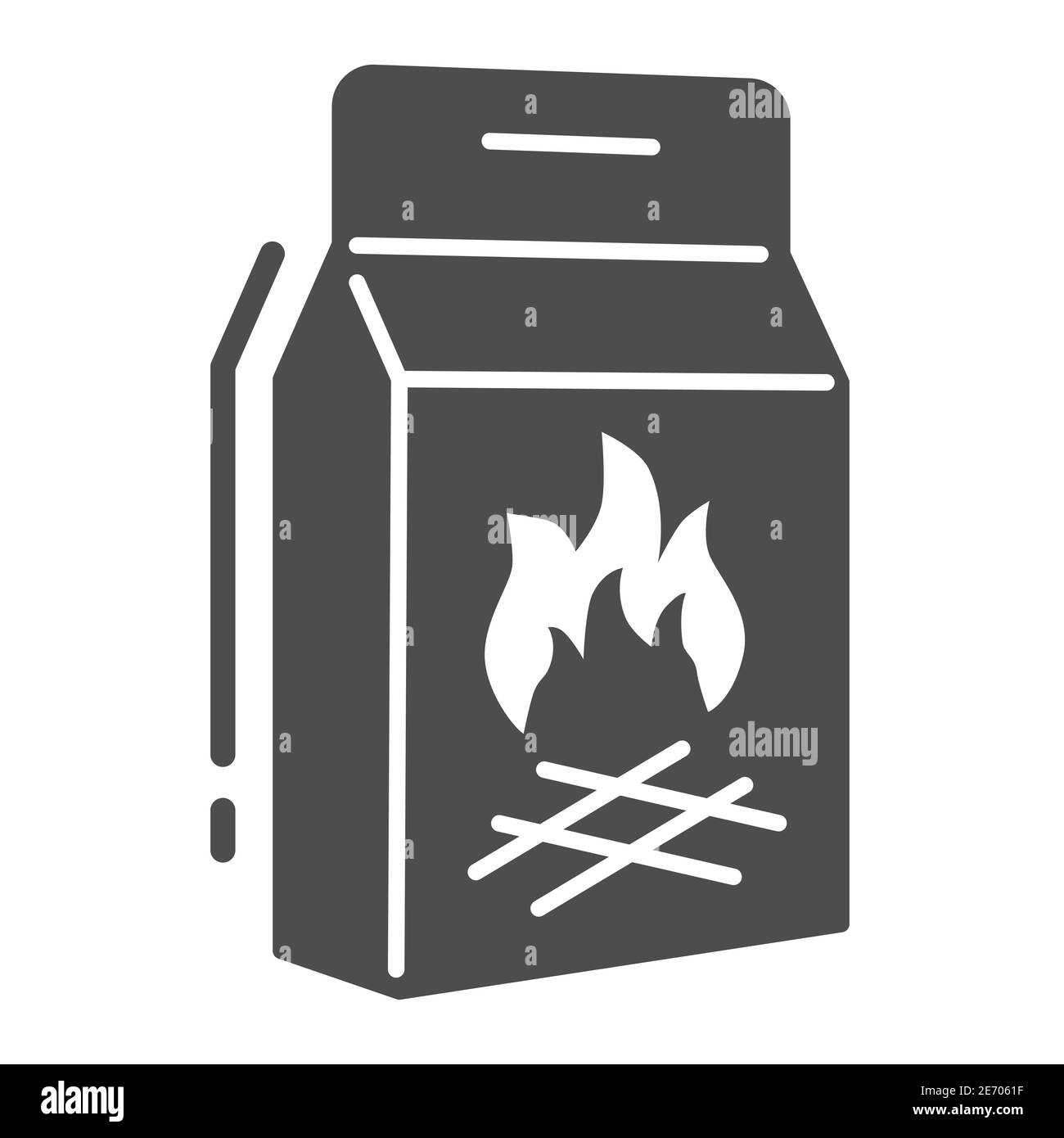 Kohle Briketts solide Ikone, Picknick-Konzept, Holzkohle Papiertüte Zeichen auf weißem Hintergrund, Holzkohle Verpackung für Grill und Grill Symbol in Glyph-Stil Stock Vektor