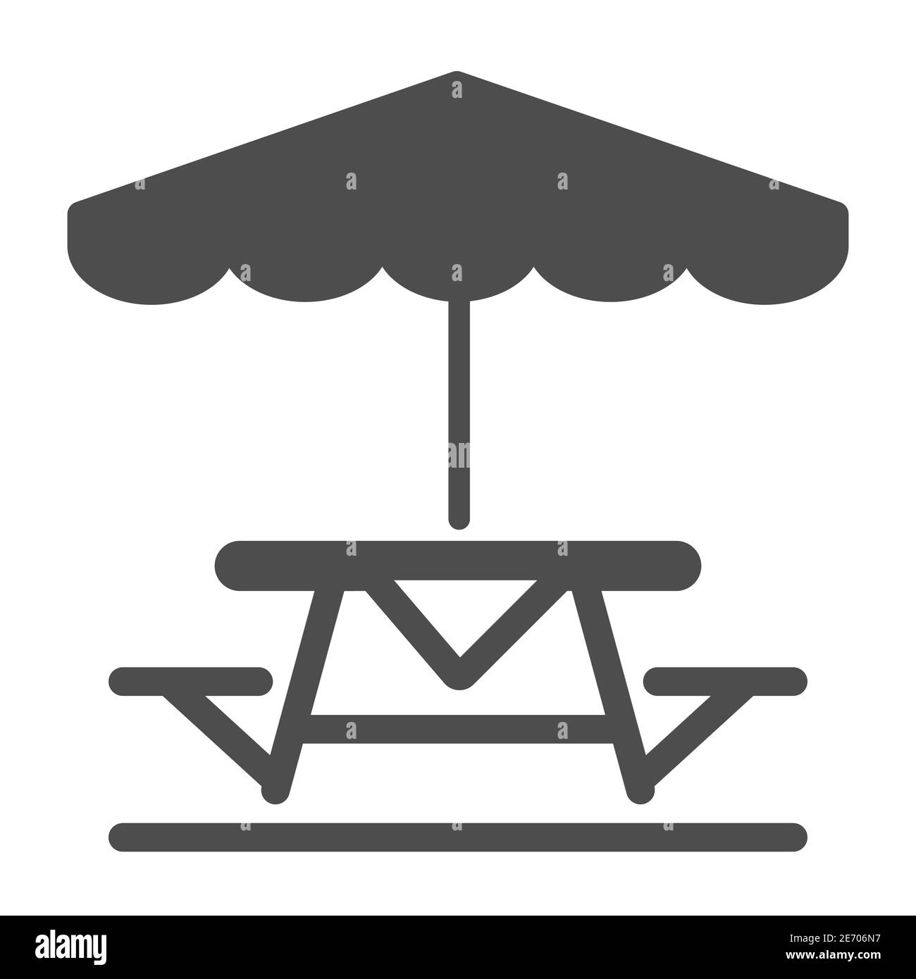 Camping Tisch und Bank mit Regenschirm solide Ikone, Picknick-Konzept, Tisch und Bank außen Zeichen auf weißem Hintergrund, Outdoor-Tisch mit Regenschirm Symbol Stock Vektor